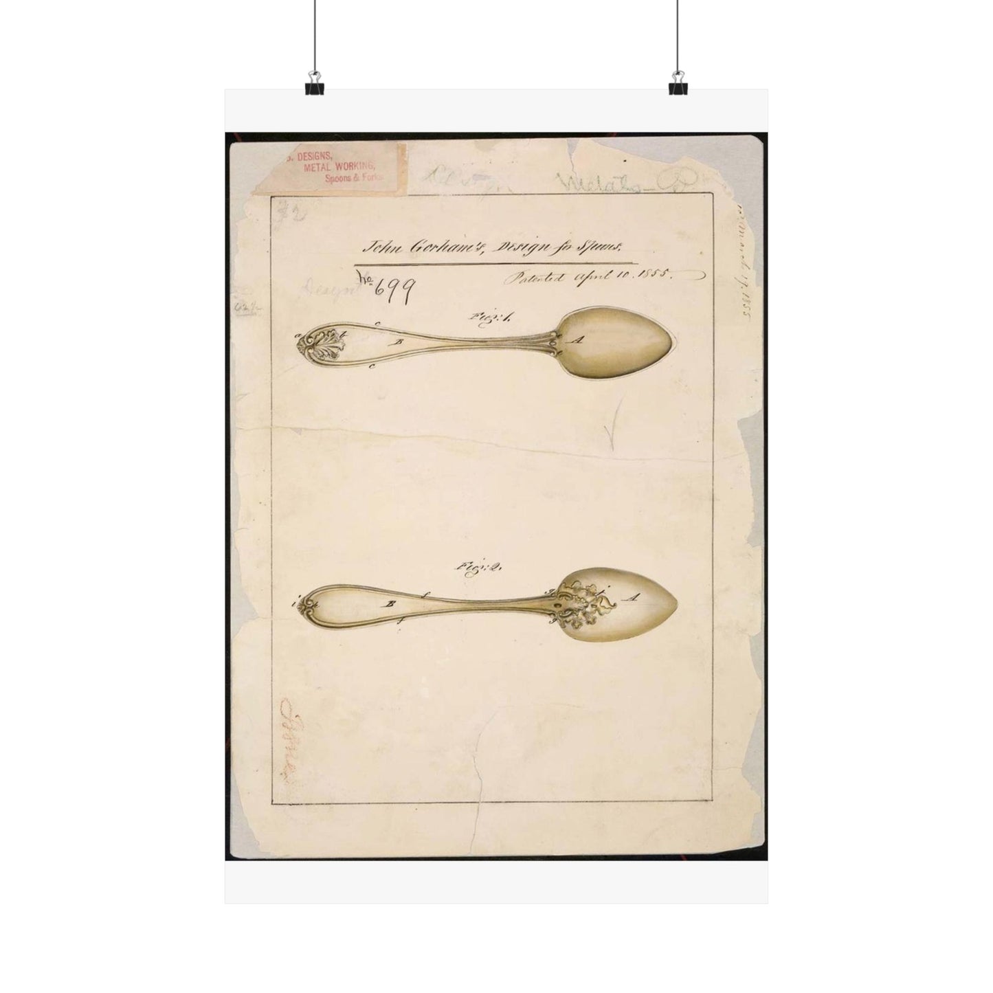 Patent drawing - Drawing of Design for Spoons Public domain image High Quality Matte Wall Art Poster for Home, Office, Classroom