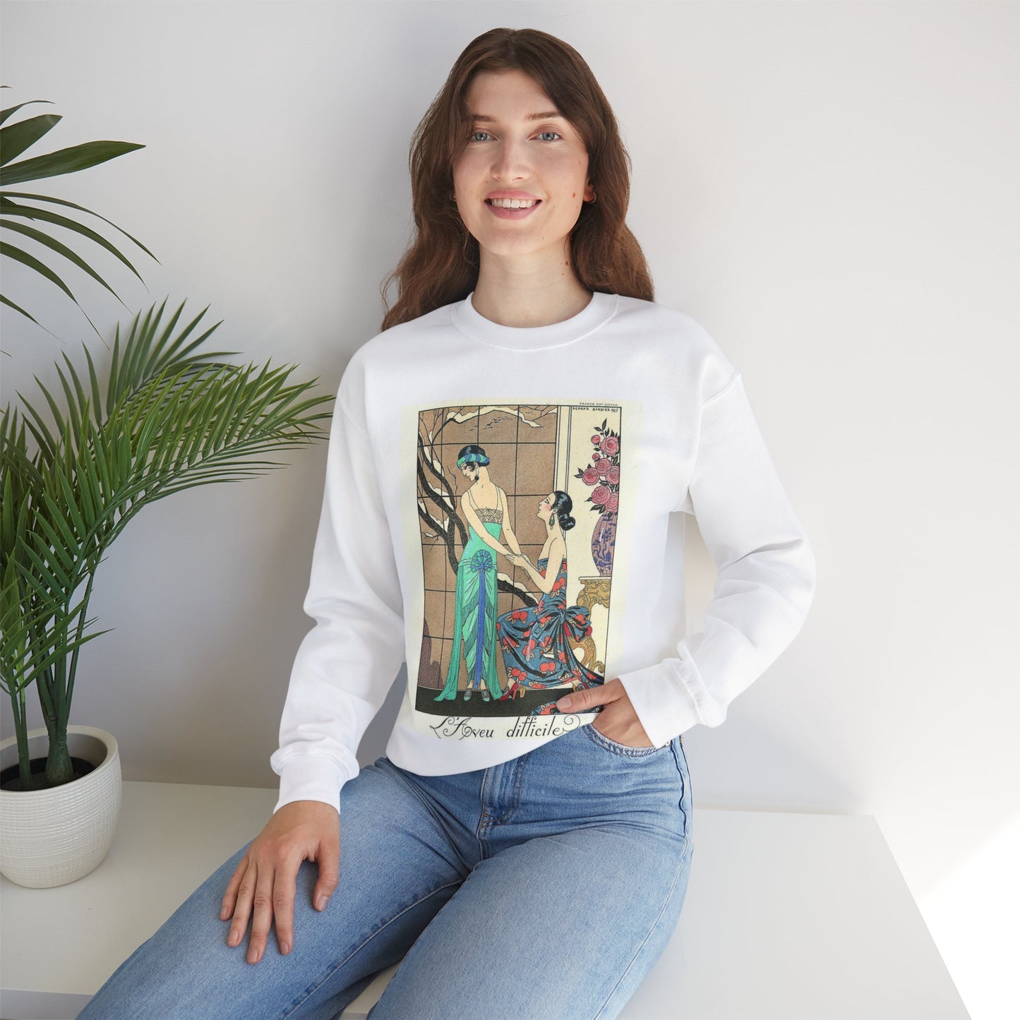 George Barbier - L'Aveu difficile - 1923 White Heavy Blend Adult Crew Neck SweatShirt