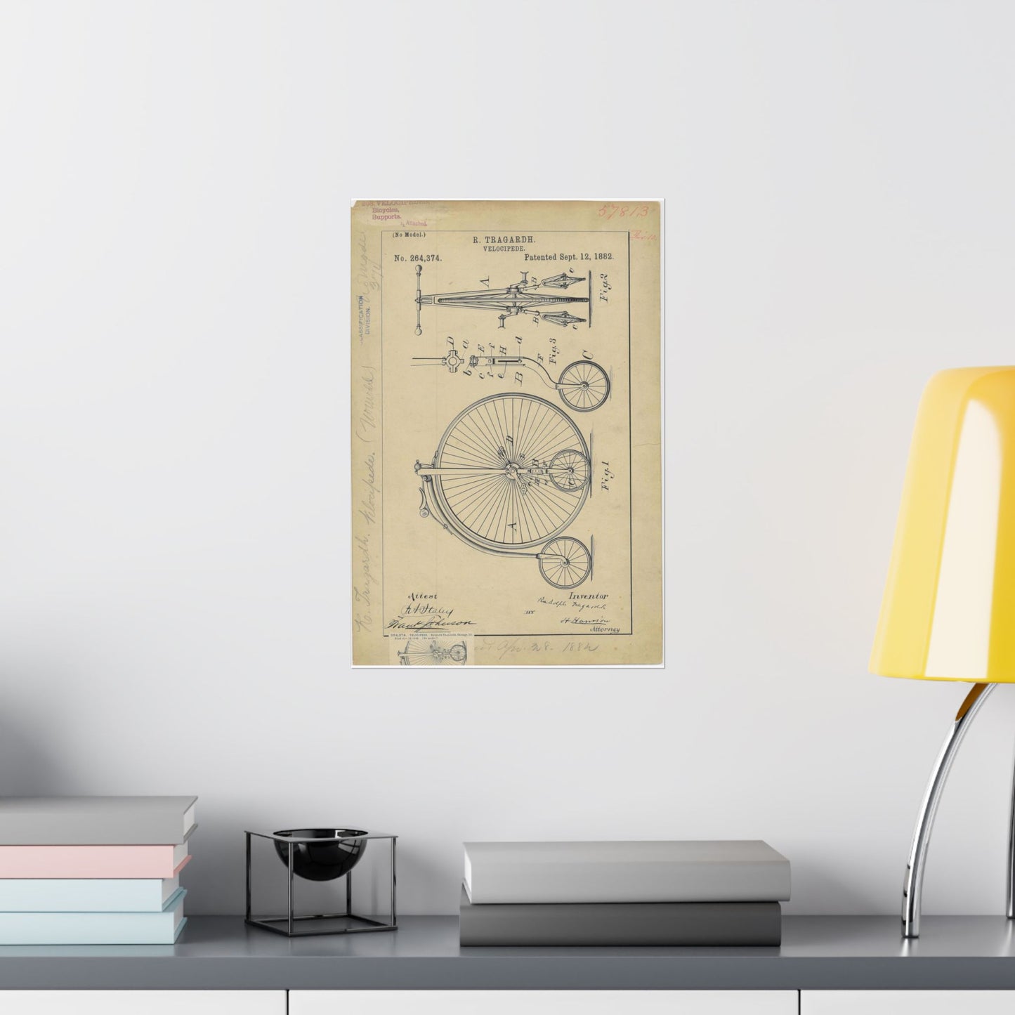 Patent drawing - Drawing of a Velocipede Public domain image High Quality Matte Wall Art Poster for Home, Office, Classroom