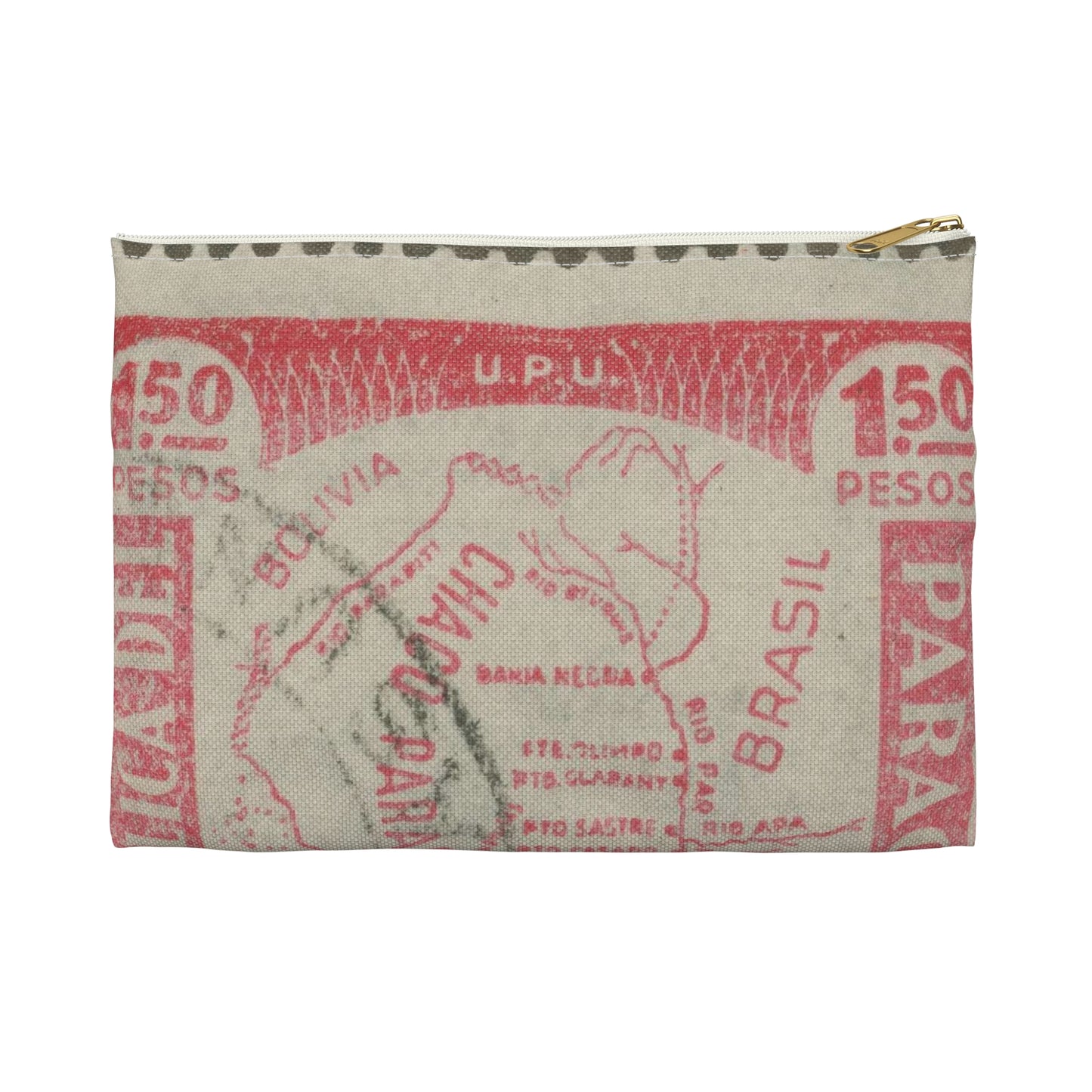 Frimärke ur Gösta Bodmans filatelistiska motivsamling, påbörjad 1950.Frimärke från Paraguay, 1935. Motiv av karta över Paraguay, Grand Chaco. Large Organizer Pouch with Black Zipper