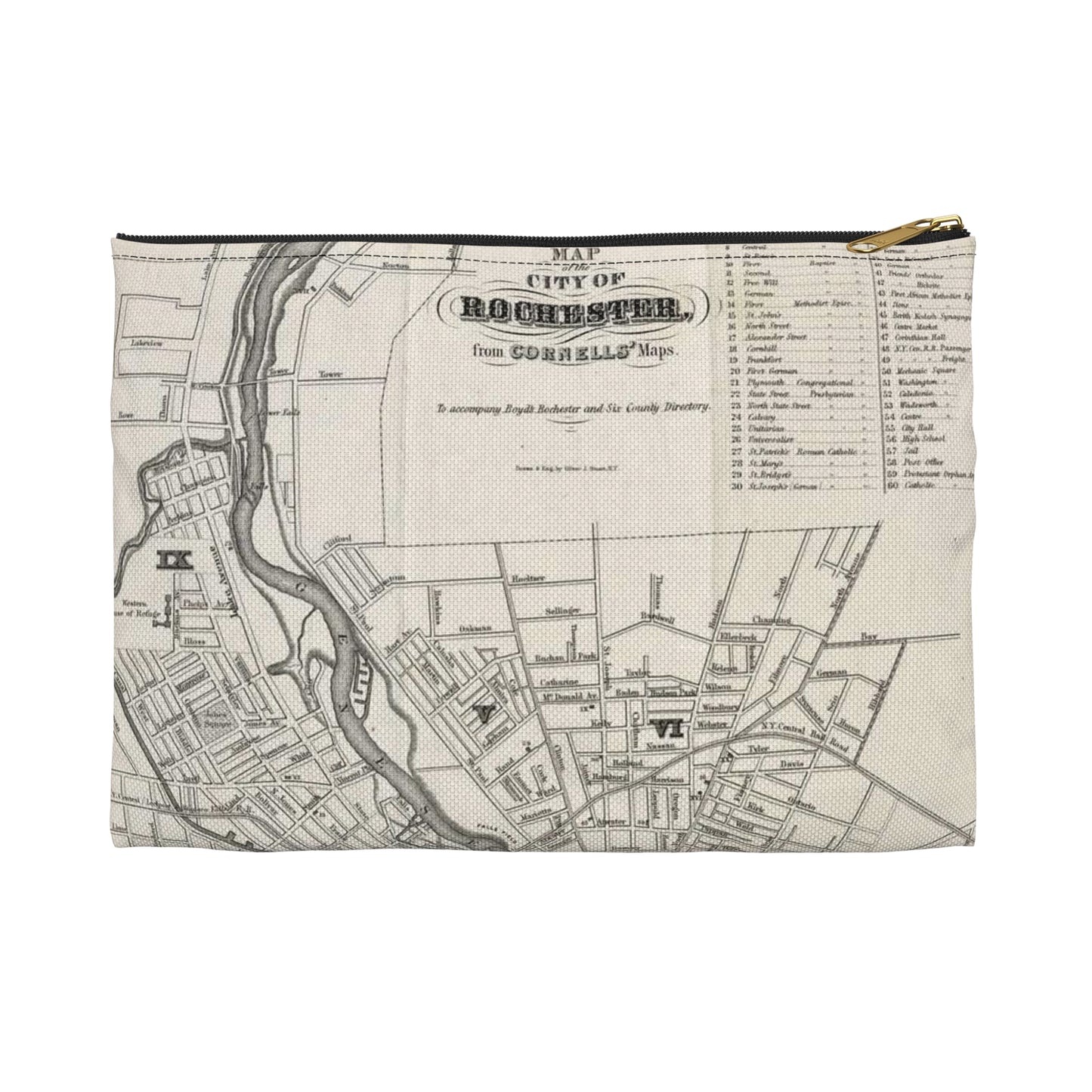 Map of the city of Rochester : from Cornells' Maps : to accompany Boyd's Rochester and six county directory / Large Organizer Pouch with Black Zipper