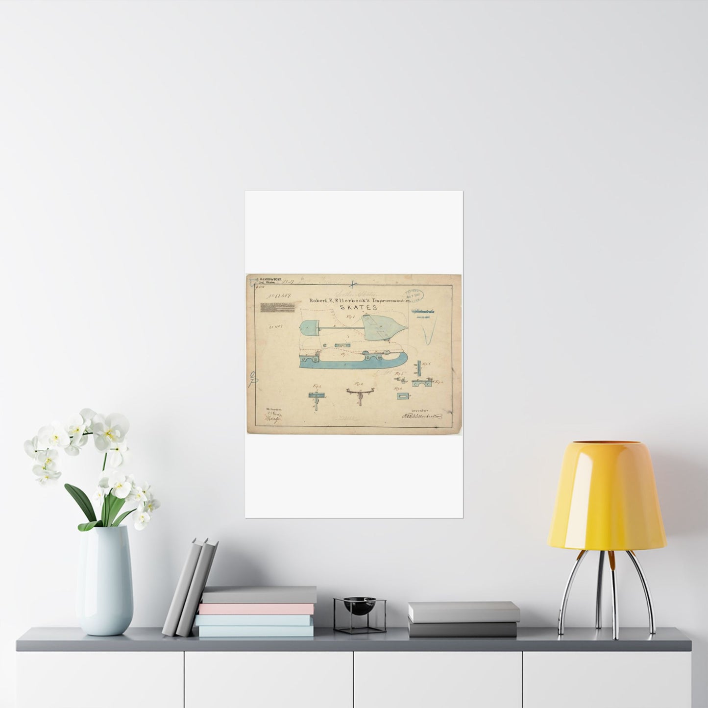Patent drawing - Drawing of Improvement in Skates Public domain image High Quality Matte Wall Art Poster for Home, Office, Classroom