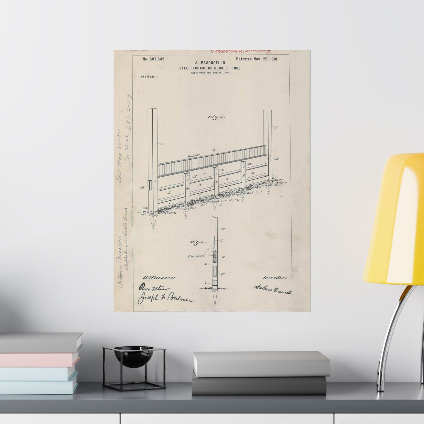Patent Drawing of Engine - for A. Pascocello' Steeplechase or Hurdle Fence Public domain image High Quality Matte Wall Art Poster for Home, Office, Classroom