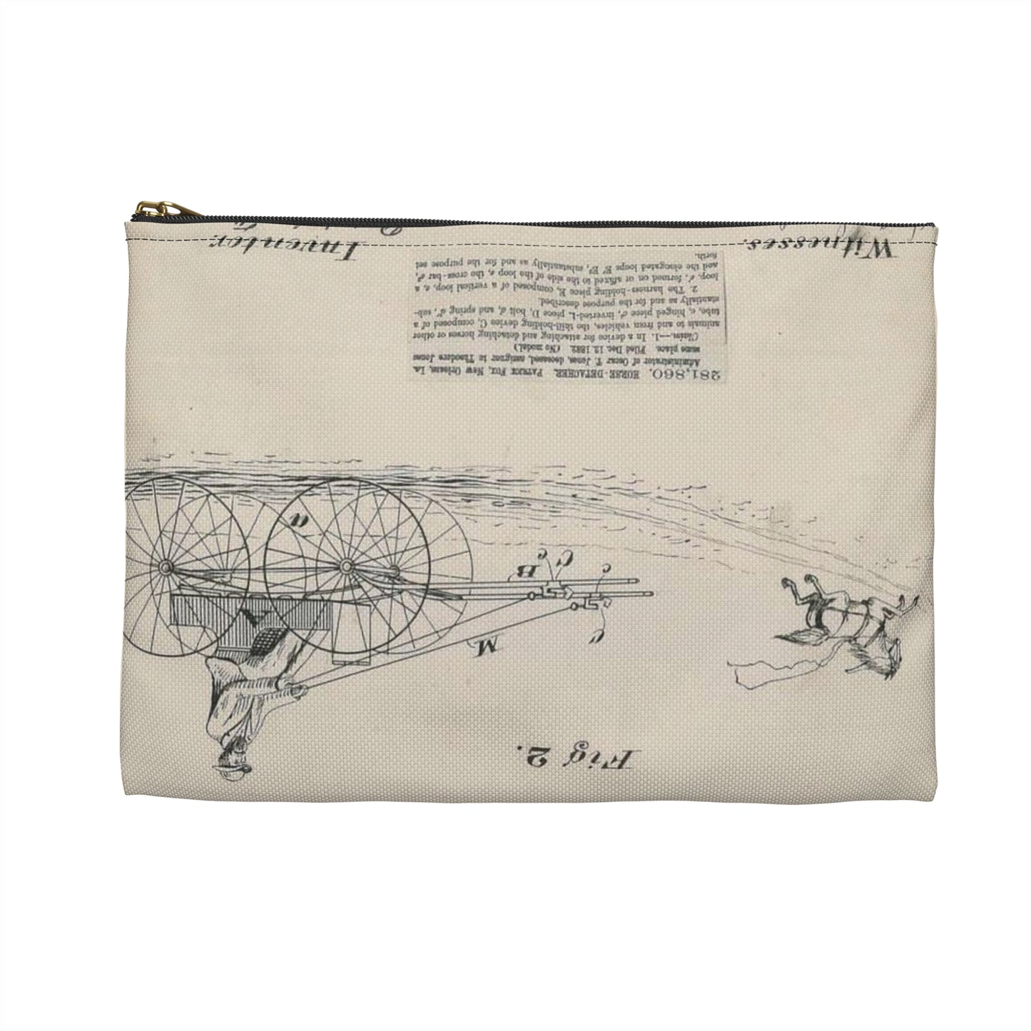 Patent drawing - for O. T. Jones' Horse Detacher Public domain image Large Organizer Pouch with Black Zipper
