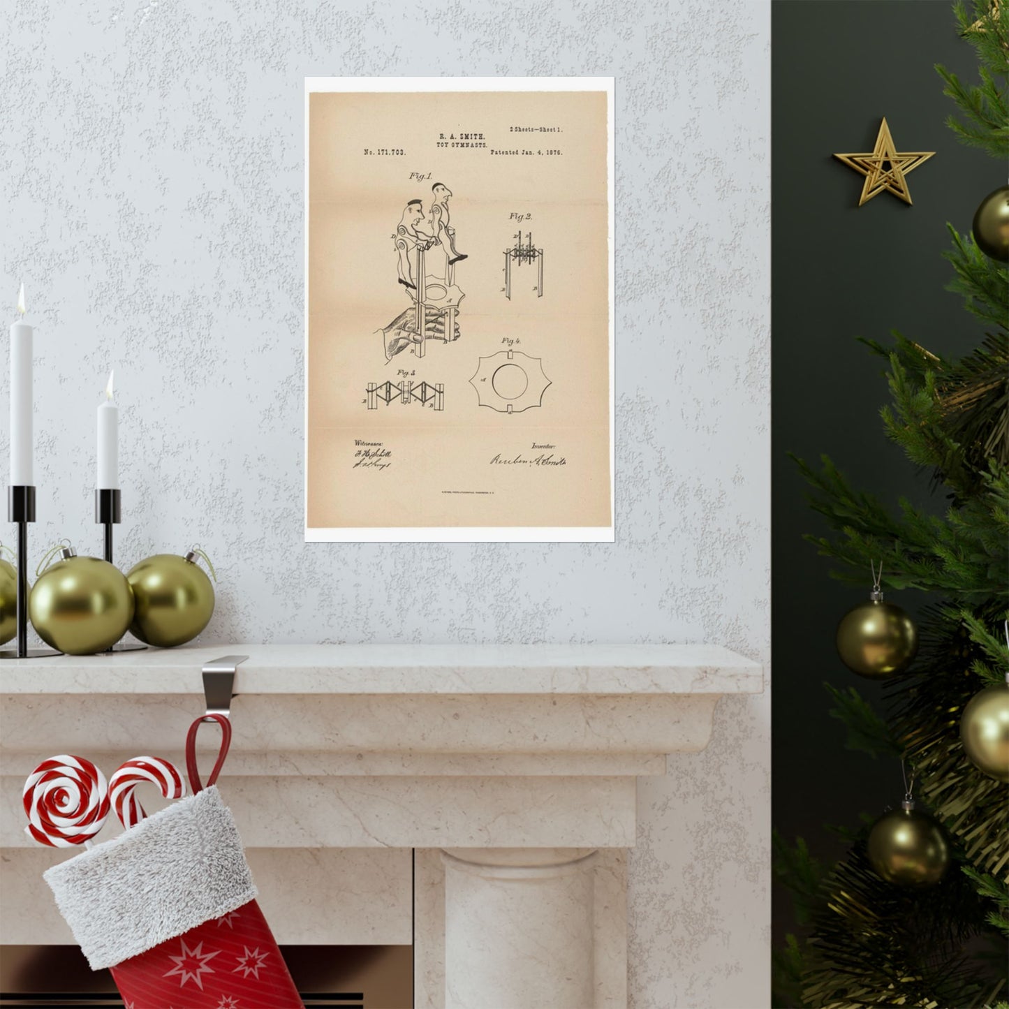 Patent drawing - for a Toy Gymnast Public domain image High Quality Matte Wall Art Poster for Home, Office, Classroom