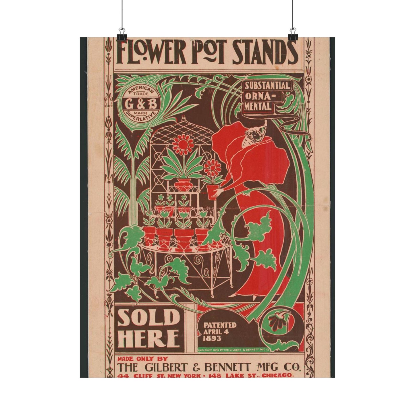 Flower pot stands sold here - Public domain engraving High Quality Matte Wall Art Poster for Home, Office, Classroom