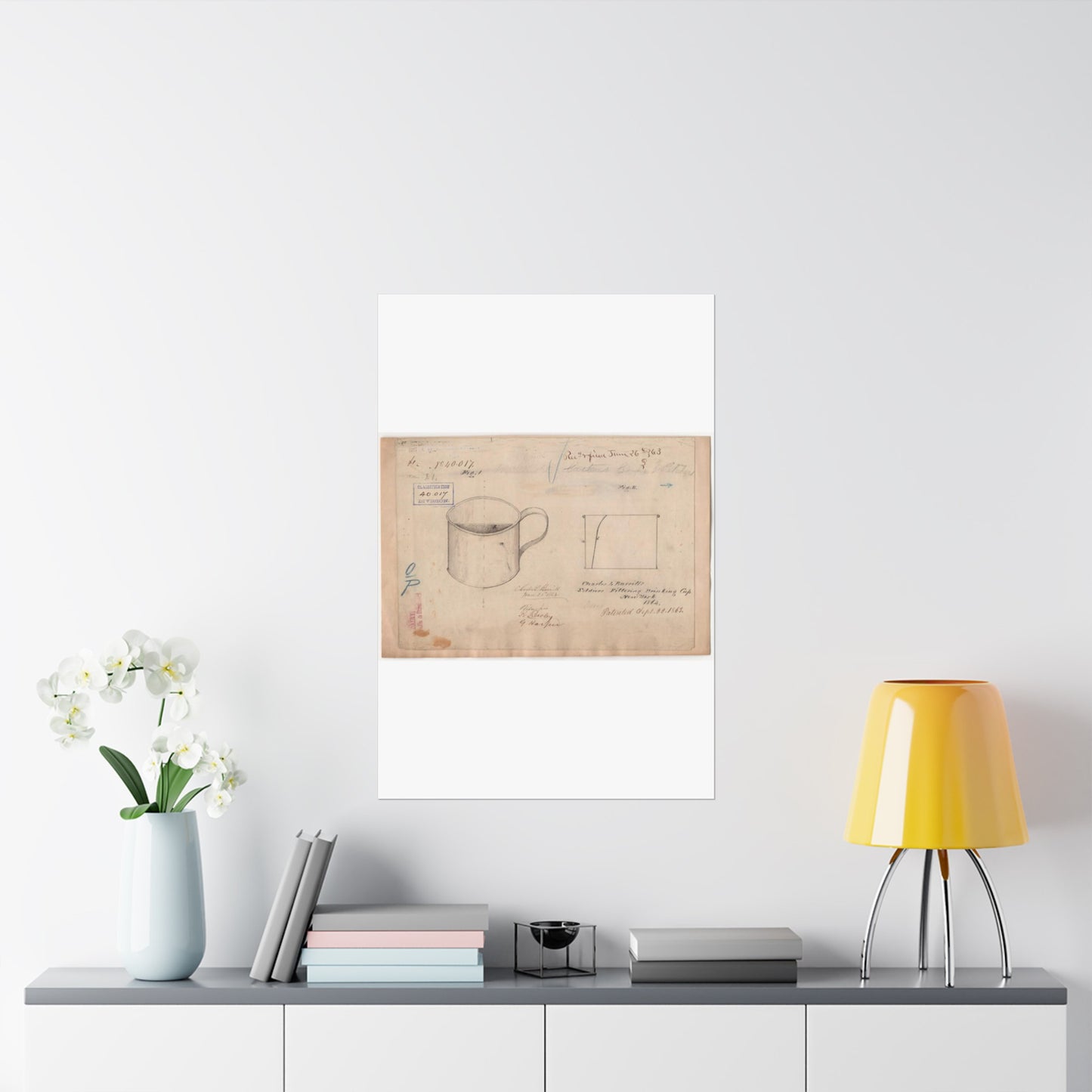 Patent drawing - Drawing of Soldiers Filtering Drinking Cup Public domain image High Quality Matte Wall Art Poster for Home, Office, Classroom