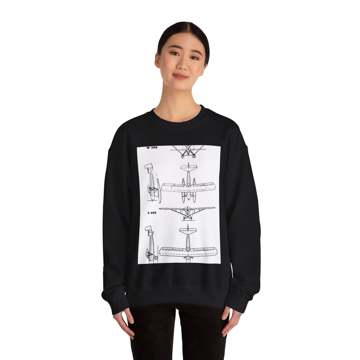 Patent drawing - Albatros L,W 102 3-view L'Aerophile November 1932 Public domain image Black Heavy Blend Adult Crew Neck SweatShirt