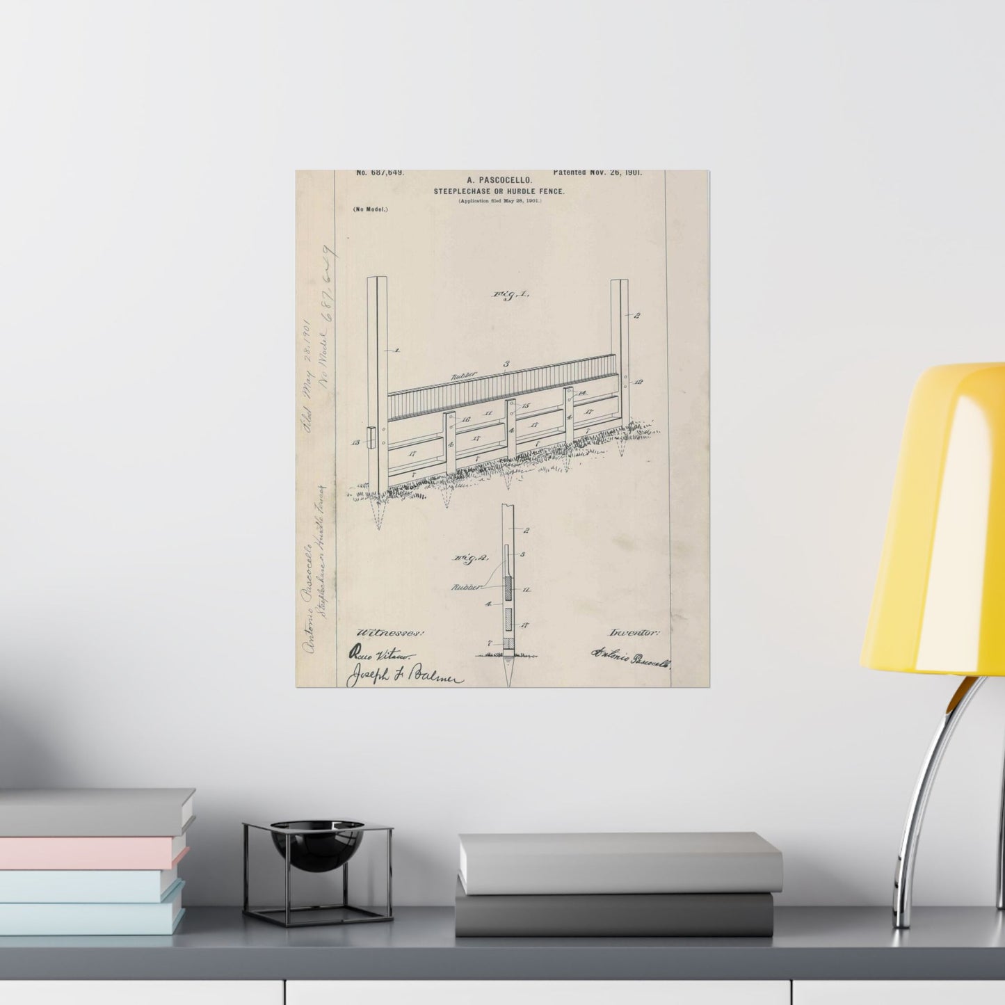 Patent Drawing of Engine - for A. Pascocello' Steeplechase or Hurdle Fence Public domain image High Quality Matte Wall Art Poster for Home, Office, Classroom