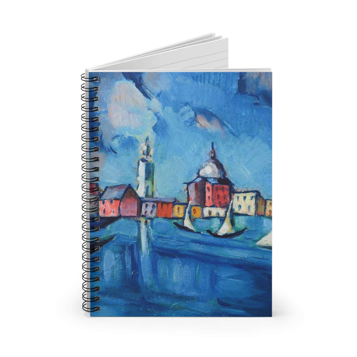 Magi veneetsia - A painting of boats in a harbor with buildings in the background Spiral Bound Ruled Notebook with Printed Cover