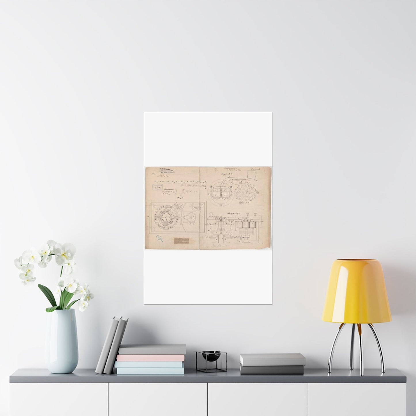 Patent drawing - Drawing of Improvements in Magneto-electric Telegraphs Public domain image High Quality Matte Wall Art Poster for Home, Office, Classroom