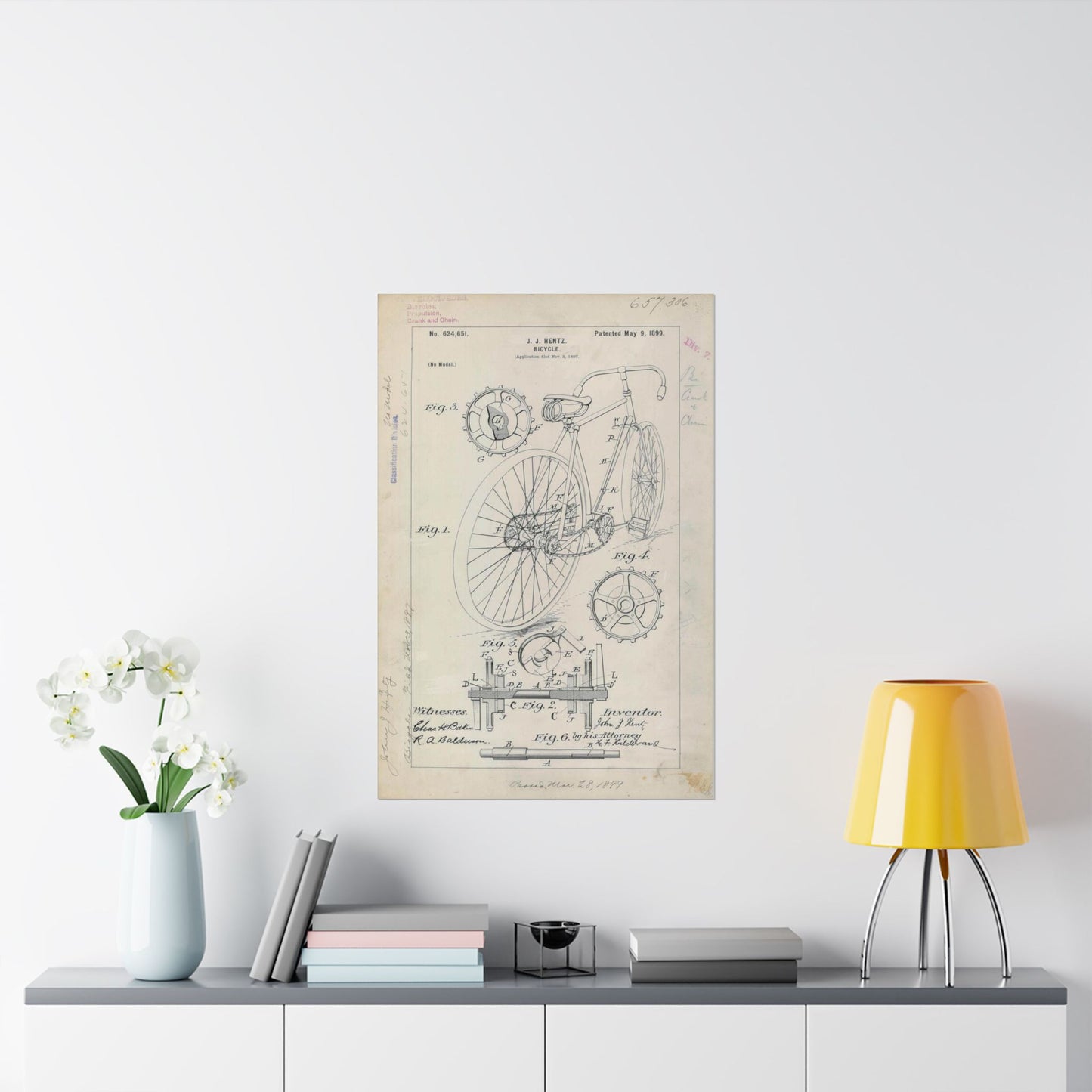 Patent drawing - for J. J. Hentz' Bicycle Public domain image High Quality Matte Wall Art Poster for Home, Office, Classroom