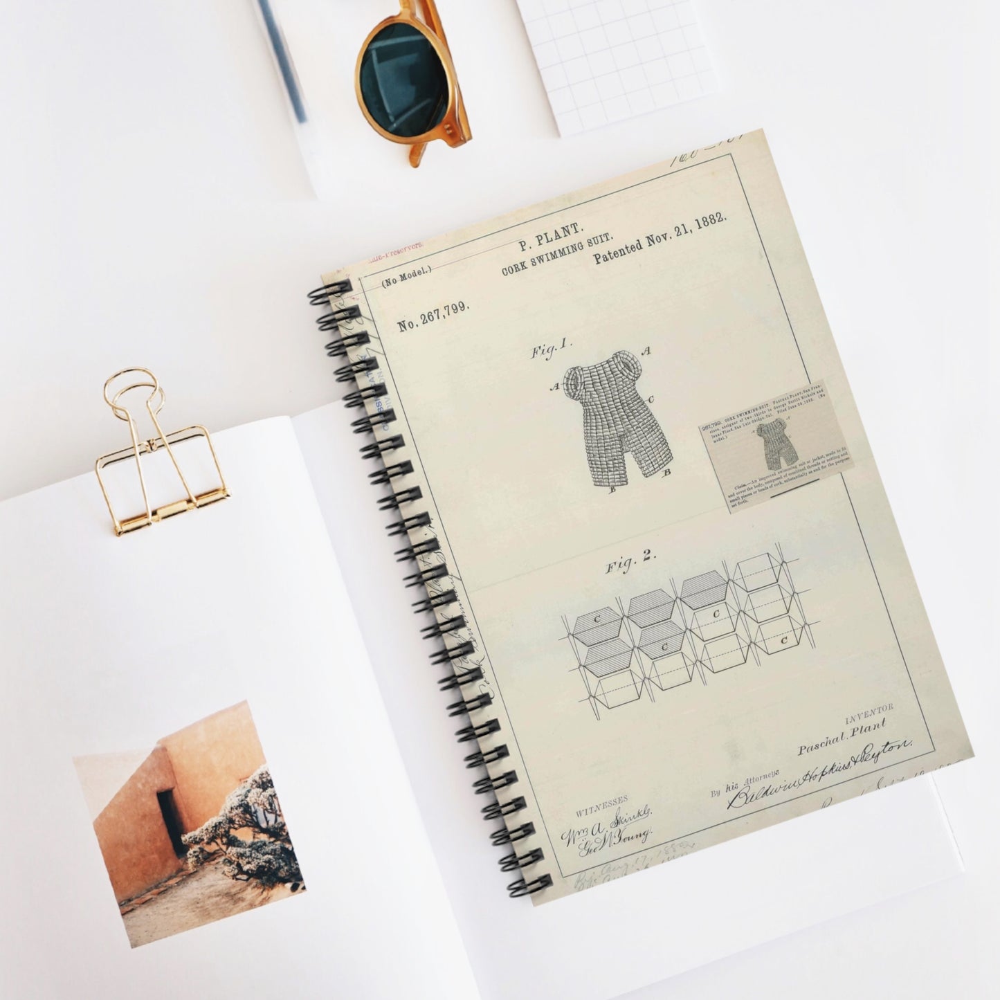 Patent drawing - for P. Plant's Cork Swimming Suit Public domain image Spiral Bound Ruled Notebook with Printed Cover