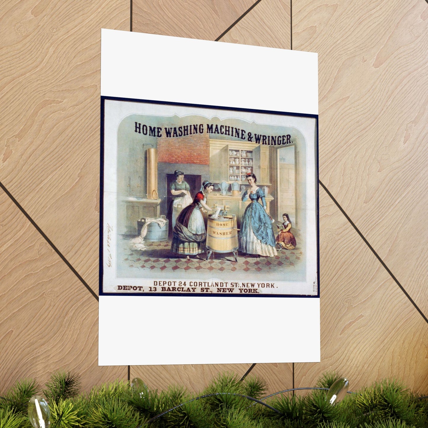 Home washing machine & wringer - A painting of women washing machines in a kitchen High Quality Matte Wall Art Poster for Home, Office, Classroom