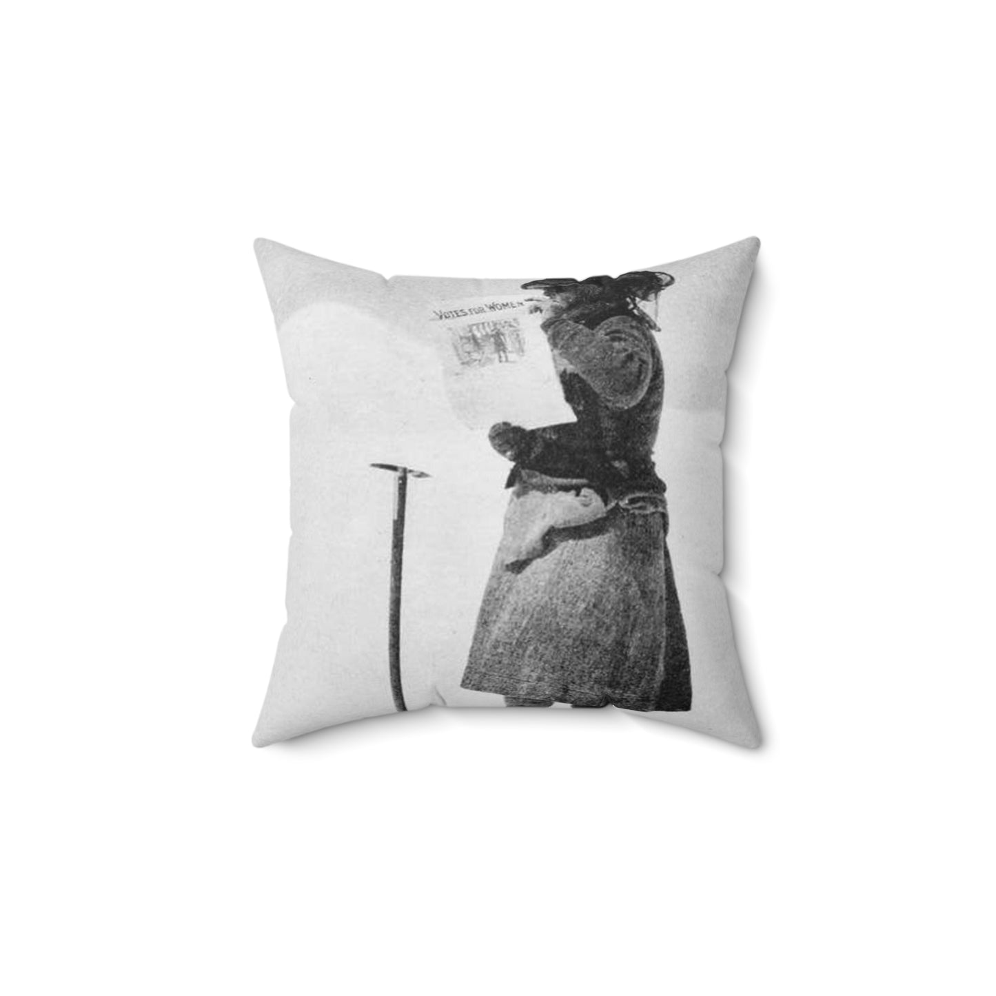 FannyBullockWorkmanVotesWomen - A woman standing in the snow holding a sign Decorative Accent Square Pillow