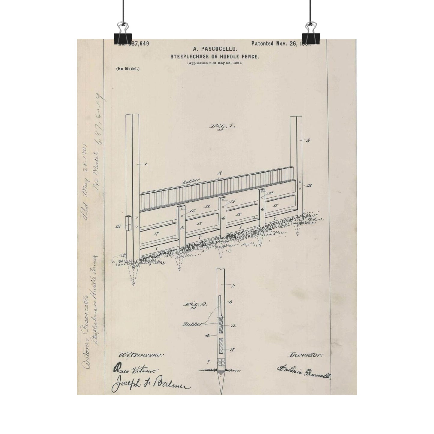 Patent Drawing of Engine - for A. Pascocello' Steeplechase or Hurdle Fence Public domain image High Quality Matte Wall Art Poster for Home, Office, Classroom