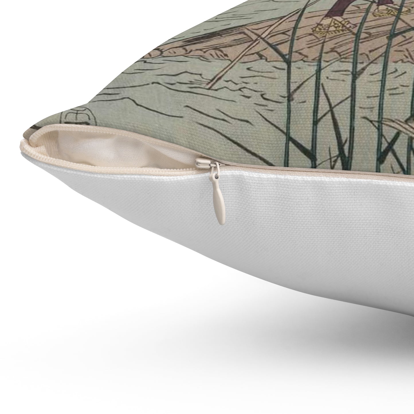 18 - The Sagami River - A painting of a man standing on a boat in a body of water Decorative Accent Square Pillow