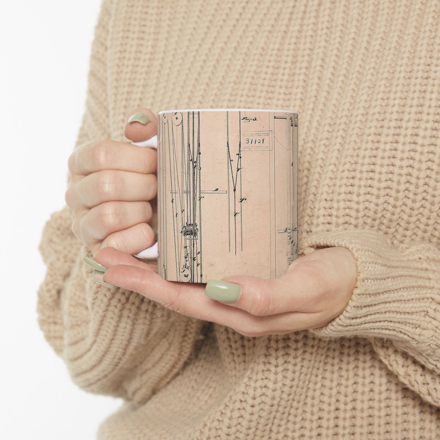 Patent drawing - Elisha Otis's Elevator Public domain image Beautiful Novelty Ceramic Coffee Mug 11oz