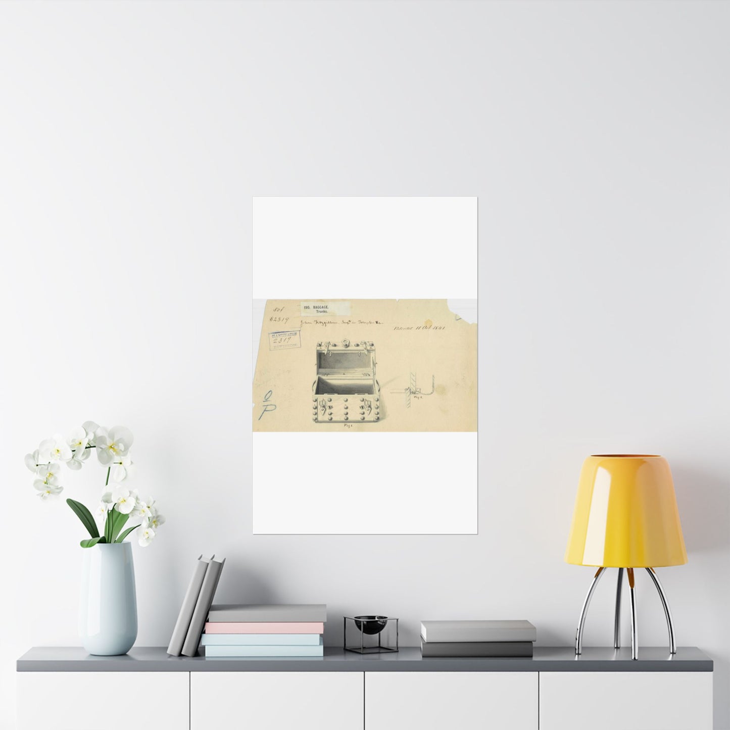 Patent drawing - Drawing of a Traveling Trunk Public domain image High Quality Matte Wall Art Poster for Home, Office, Classroom