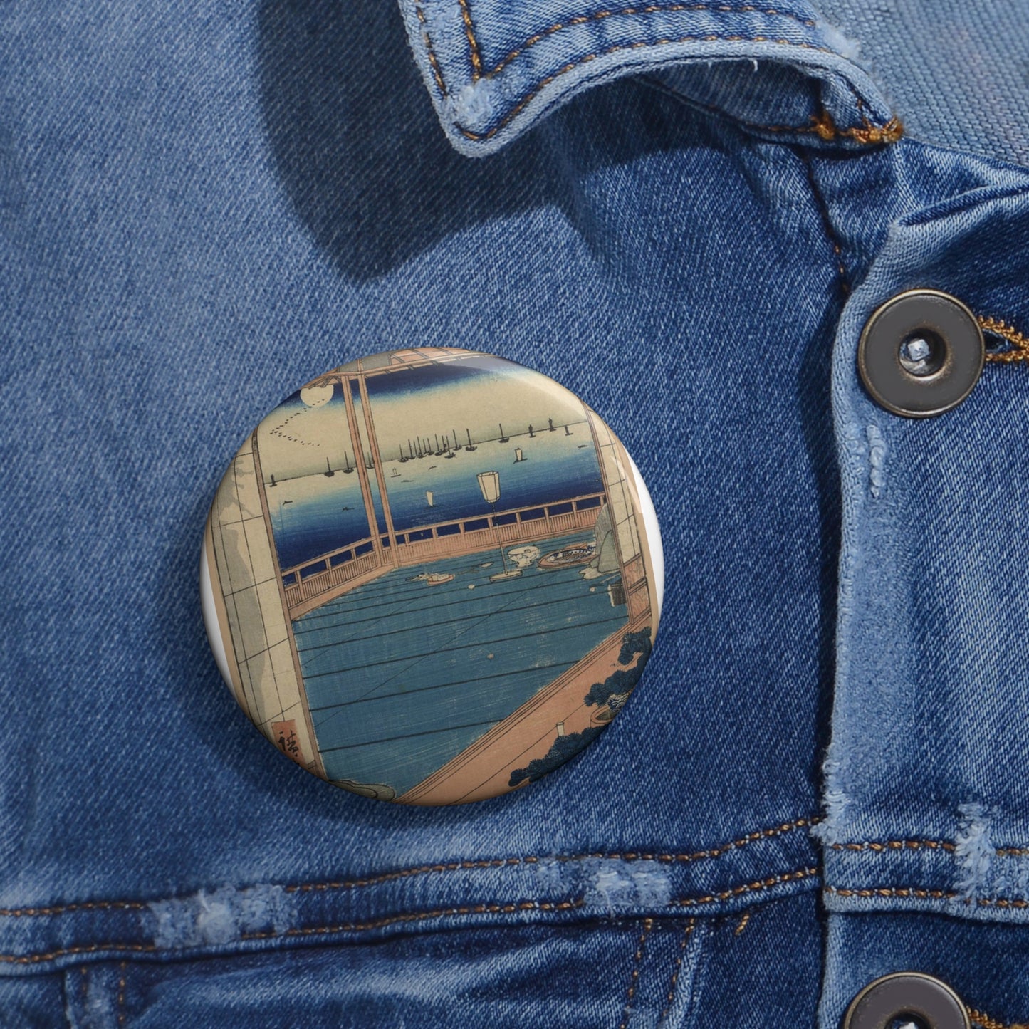 Tsuki no misaki, Andō Hiroshige - Ukiyo e print Pin Buttons with Crisp Design
