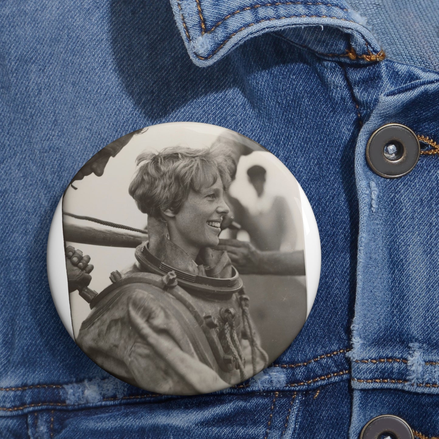 Amelia Earhart Deep Sea Diving off Block Island Pin Buttons with Crisp Design
