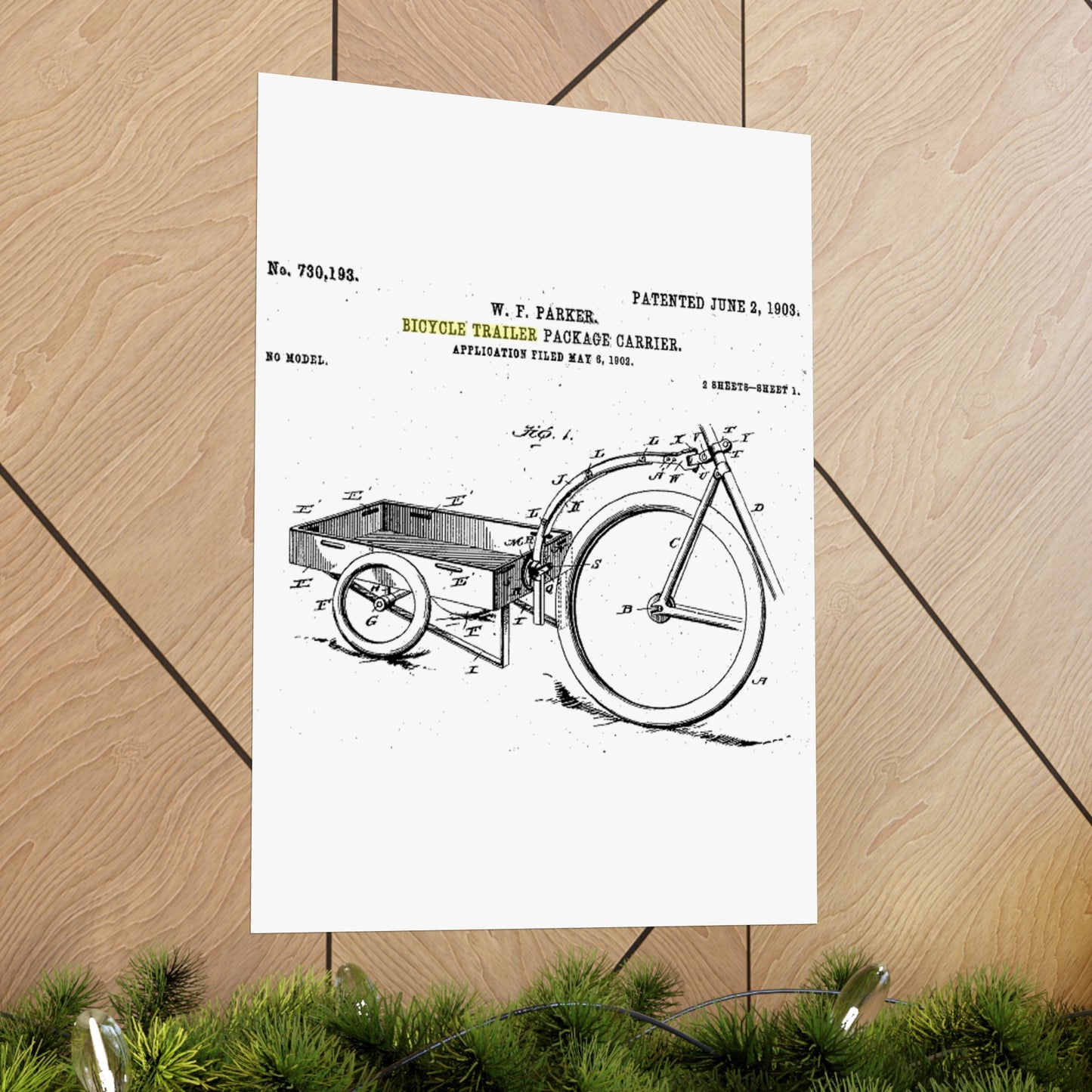 Patent Drawing of Engine - Bicycle Trailer Patent (1903) Public domain image High Quality Matte Wall Art Poster for Home, Office, Classroom