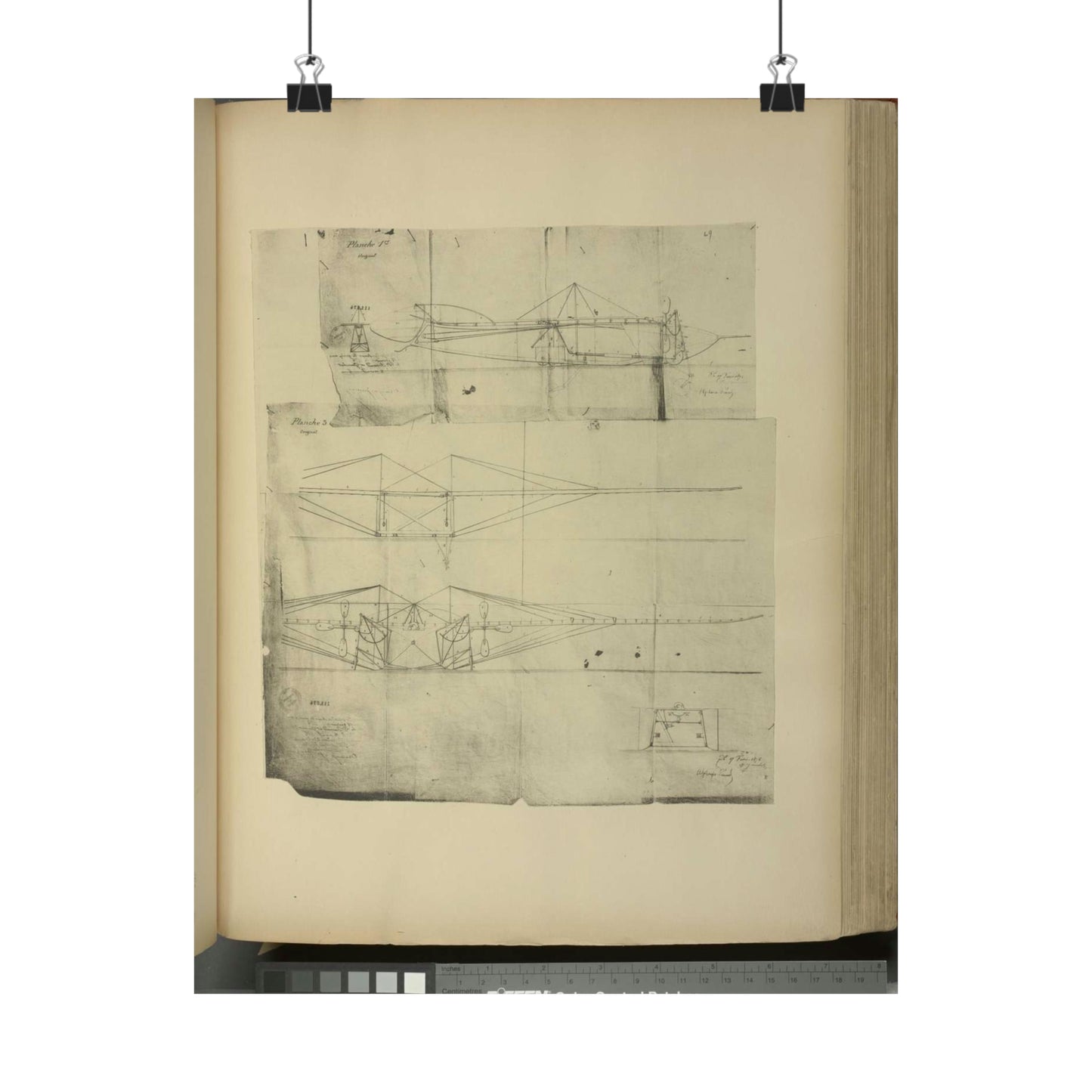 Patent drawing - Planche I et II du brevet n° 111.574 pris en France le 16 février 1876, par Penaud et Gauchot, pour «Un aéro-plane ou appareil aérien volant». Public domain image High Quality Matte Wall Art Poster for Home, Office, Classroom