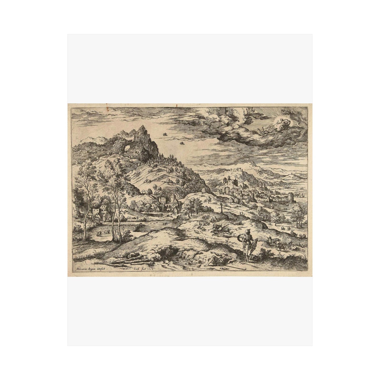 Hieronymus Cock - Mercurius met het hoofd van Argus High Quality Matte Wall Art Poster for Home, Office, Classroom