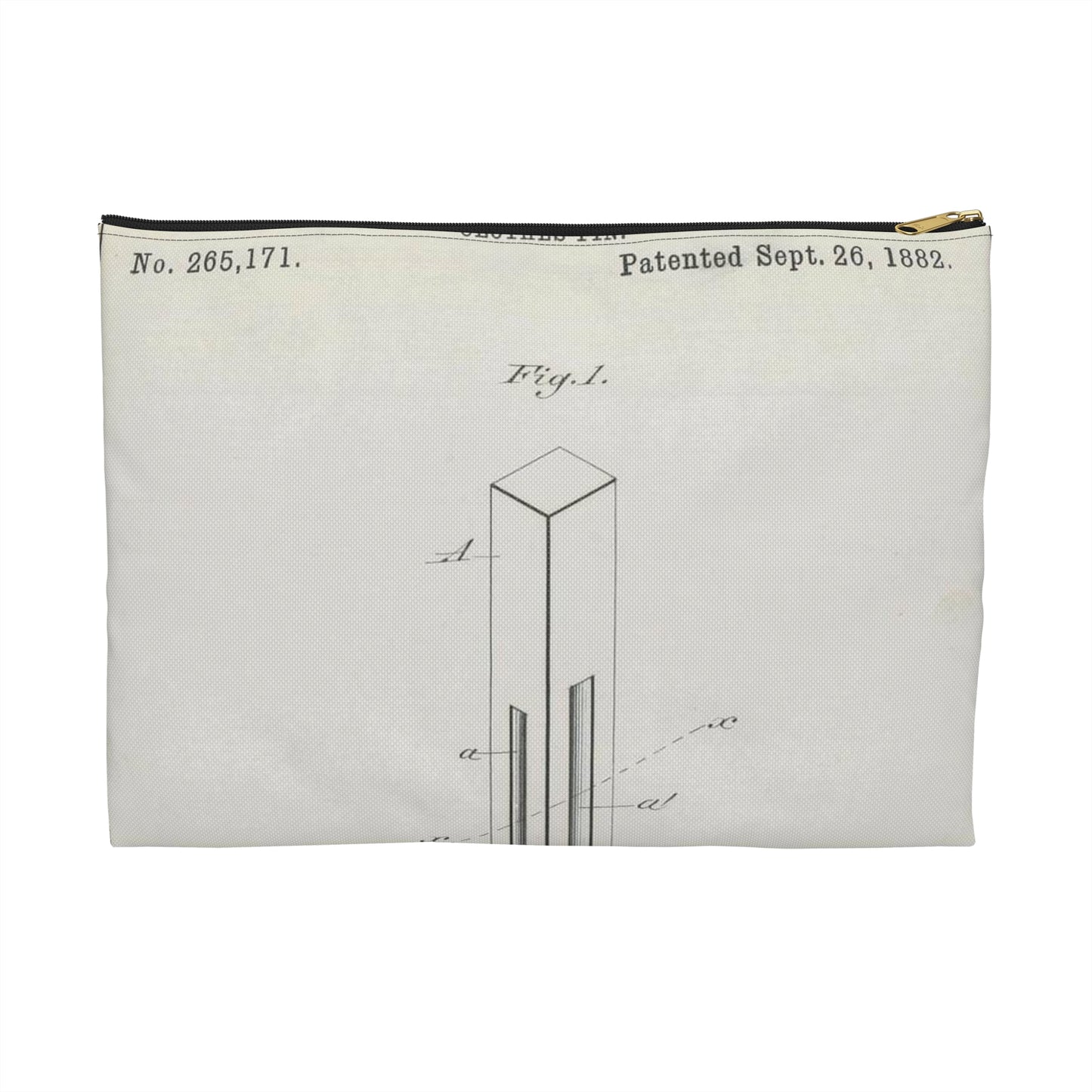 Patent drawing - for J. Sperry's Clothes Pin Public domain image Large Organizer Pouch with Black Zipper