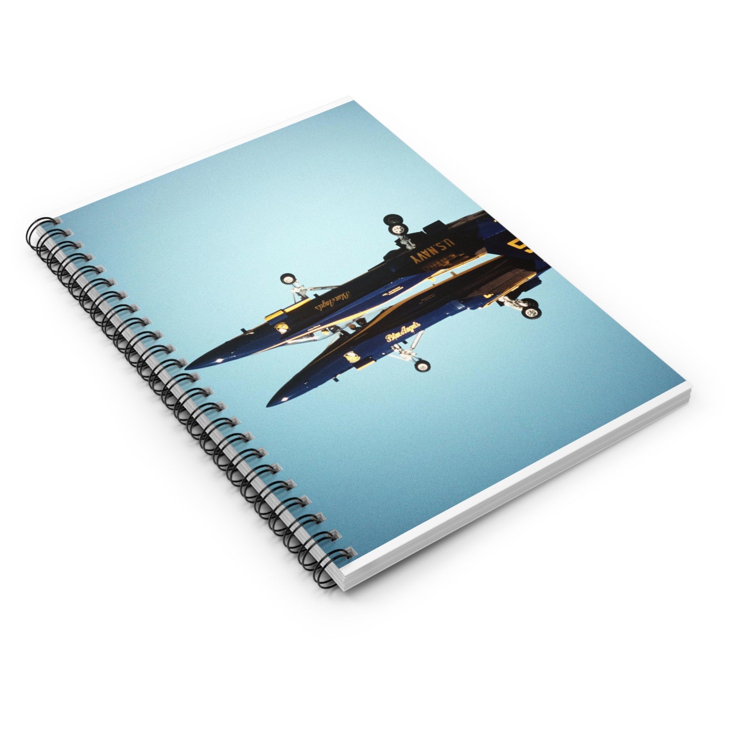 Two F/A-18A Hornet aircraft of the Blue Angels Flight Demonstration Squadron execute the Fortus maneuver during an air show Spiral Bound Ruled Notebook with Printed Cover