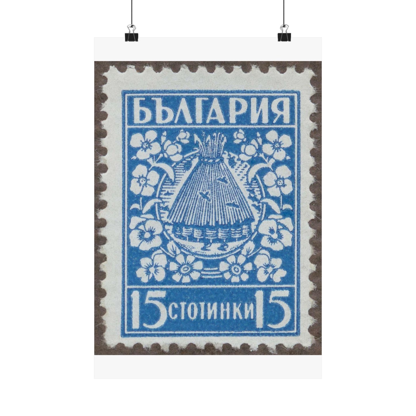 Frimärke ur Gösta Bodmans filatelistiska motivsamling, påbörjad 1950.Frimärke från Bulgarien, 1940. Motiv av bikupa. "Lanbrukspropaganda". High Quality Matte Wall Art Poster for Home, Office, Classroom
