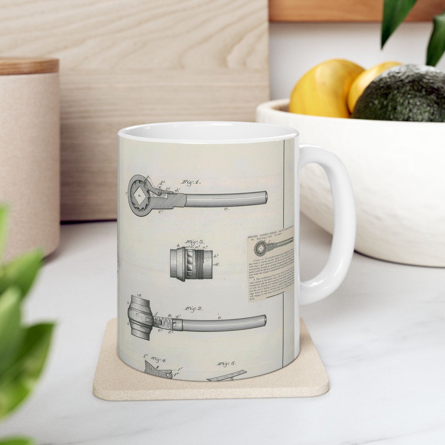Patent Drawing of Engine - for J. B. Halbert's Ratchet Wrench Public domain image Beautiful Novelty Ceramic Coffee Mug 11oz