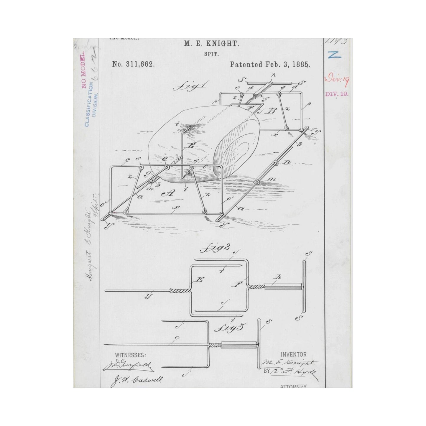 Patent drawing - for M. E. Knight's Spit Public domain image High Quality Matte Wall Art Poster for Home, Office, Classroom