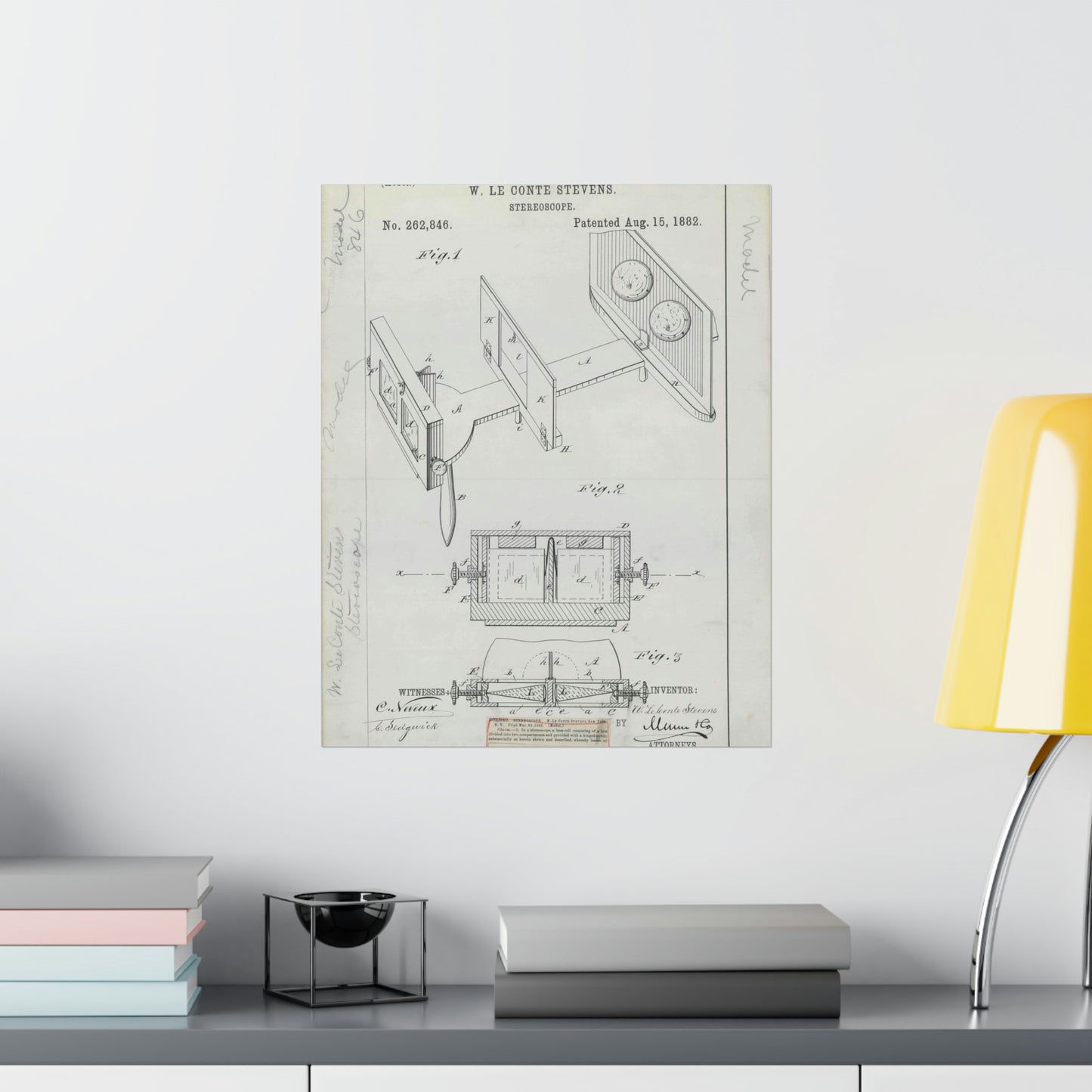 Patent drawing - for W. Le Conte Stevens' Stereoscope Public domain image High Quality Matte Wall Art Poster for Home, Office, Classroom