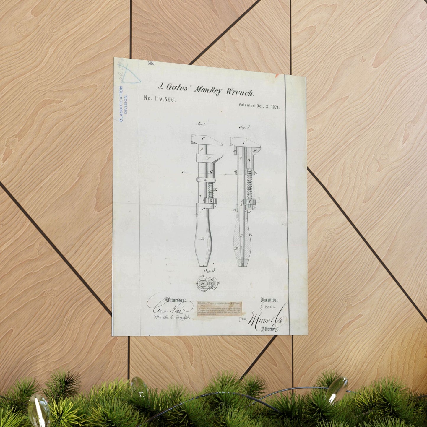 Patent Drawing of Engine - for J. Gates' Monkey Wrench Public domain image High Quality Matte Wall Art Poster for Home, Office, Classroom