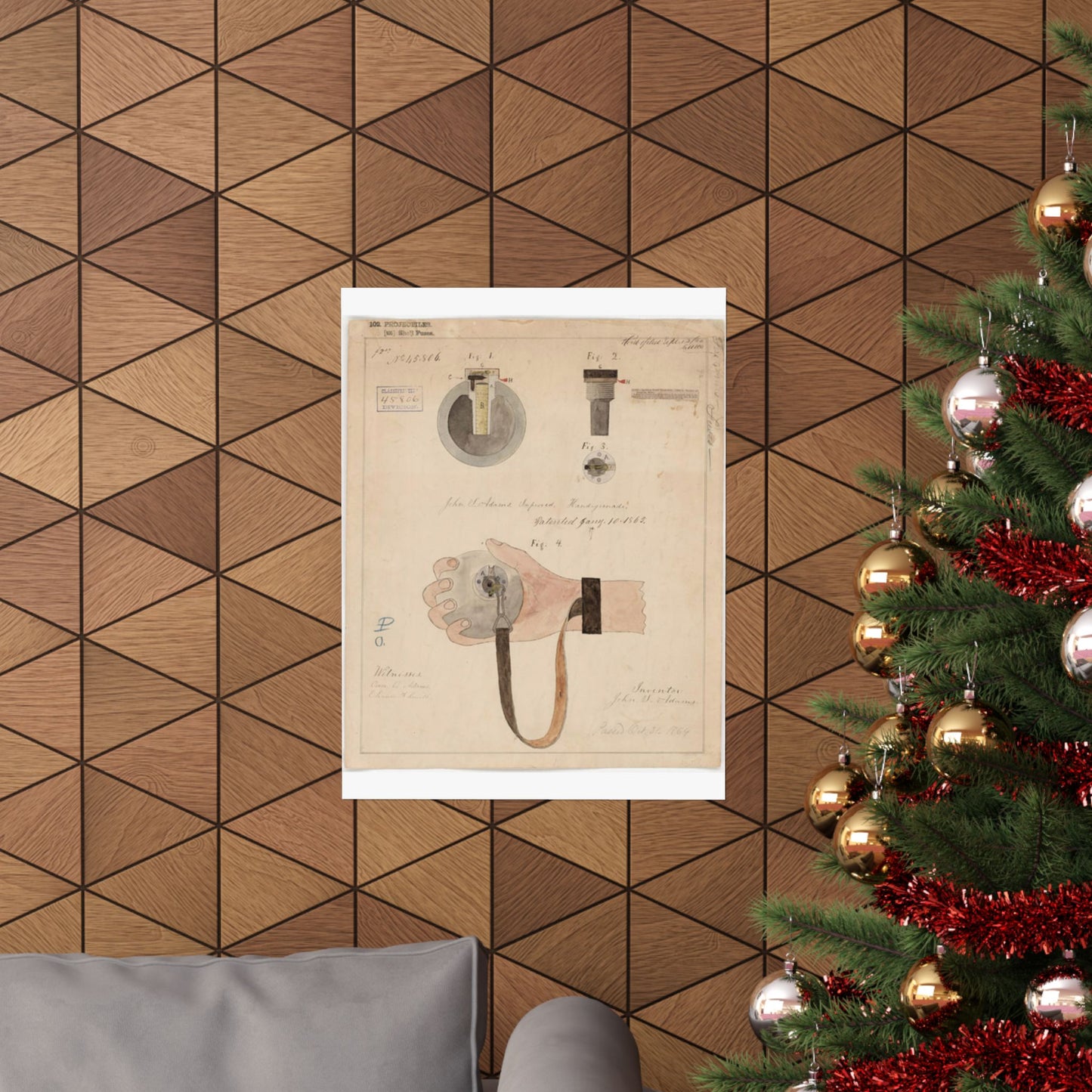 Patent drawing - Drawing of Improved Hand Grenade Public domain image High Quality Matte Wall Art Poster for Home, Office, Classroom