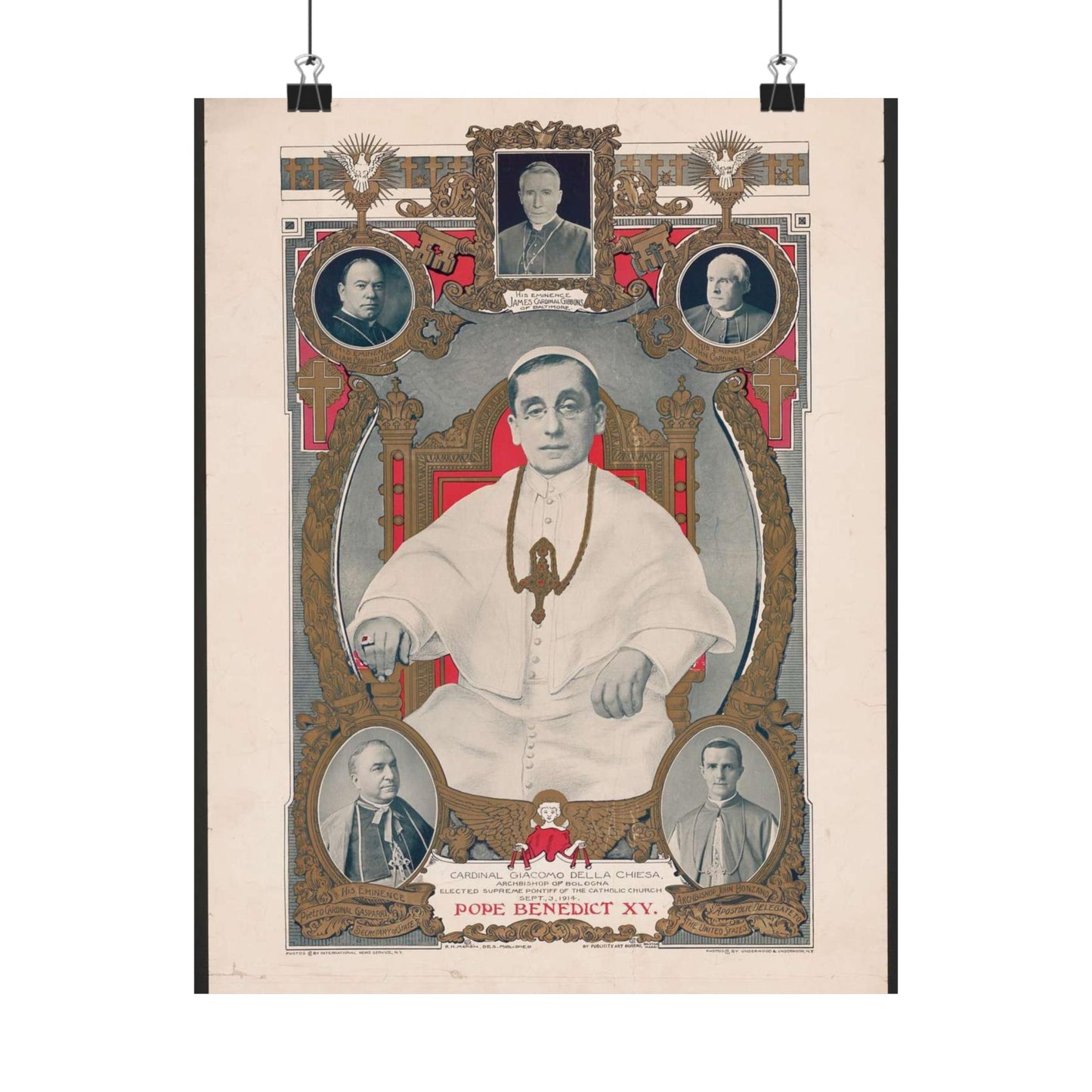 Pope Benedict XV: Cardinal Giacomo Della Chiese, Archbishop of Bologna, Elected Supreme Pontiff of the Catholic Church, September 3, 1914 High Quality Matte Wall Art Poster for Home, Office, Classroom