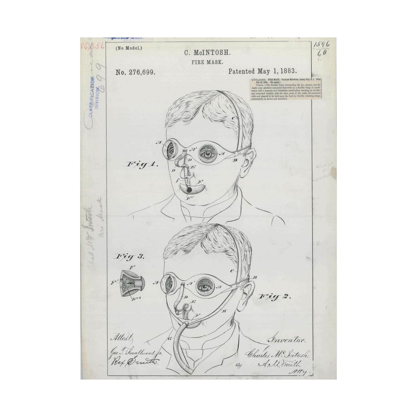 Patent drawing - for C. McIntosh's Fire Mask Public domain image High Quality Matte Wall Art Poster for Home, Office, Classroom