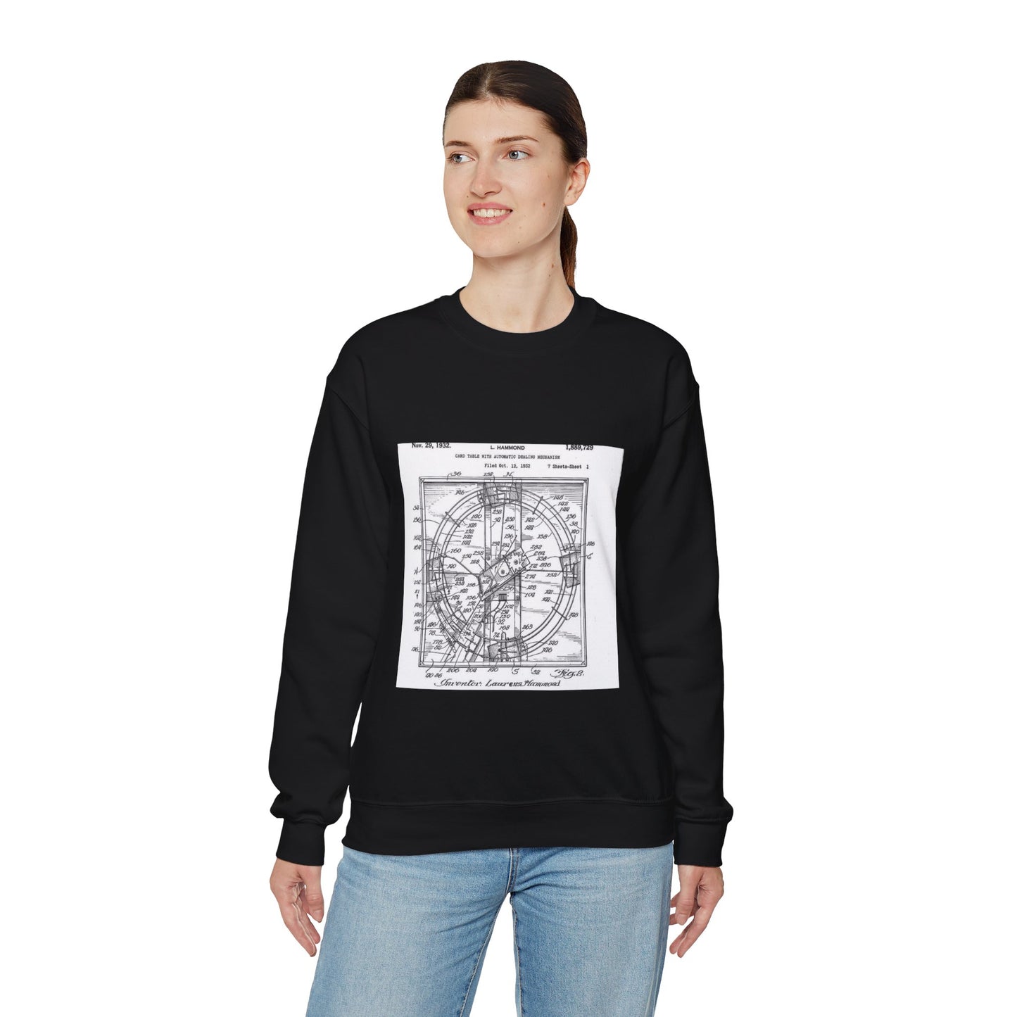 Patent drawing - Hammond card table mechanism - . Public domain image Black Heavy Blend Adult Crew Neck SweatShirt