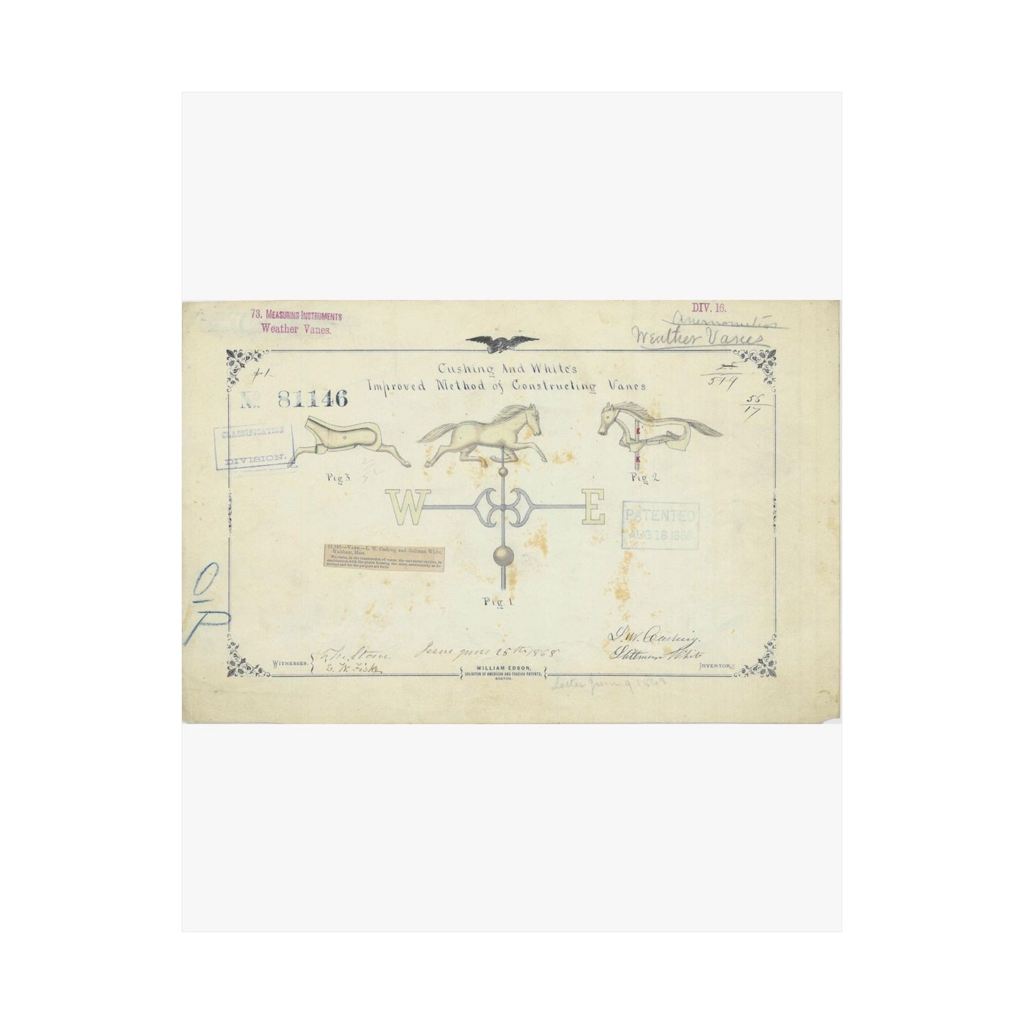 Patent drawing - Drawing of an Improved Method of Constructing Vanes Public domain image High Quality Matte Wall Art Poster for Home, Office, Classroom