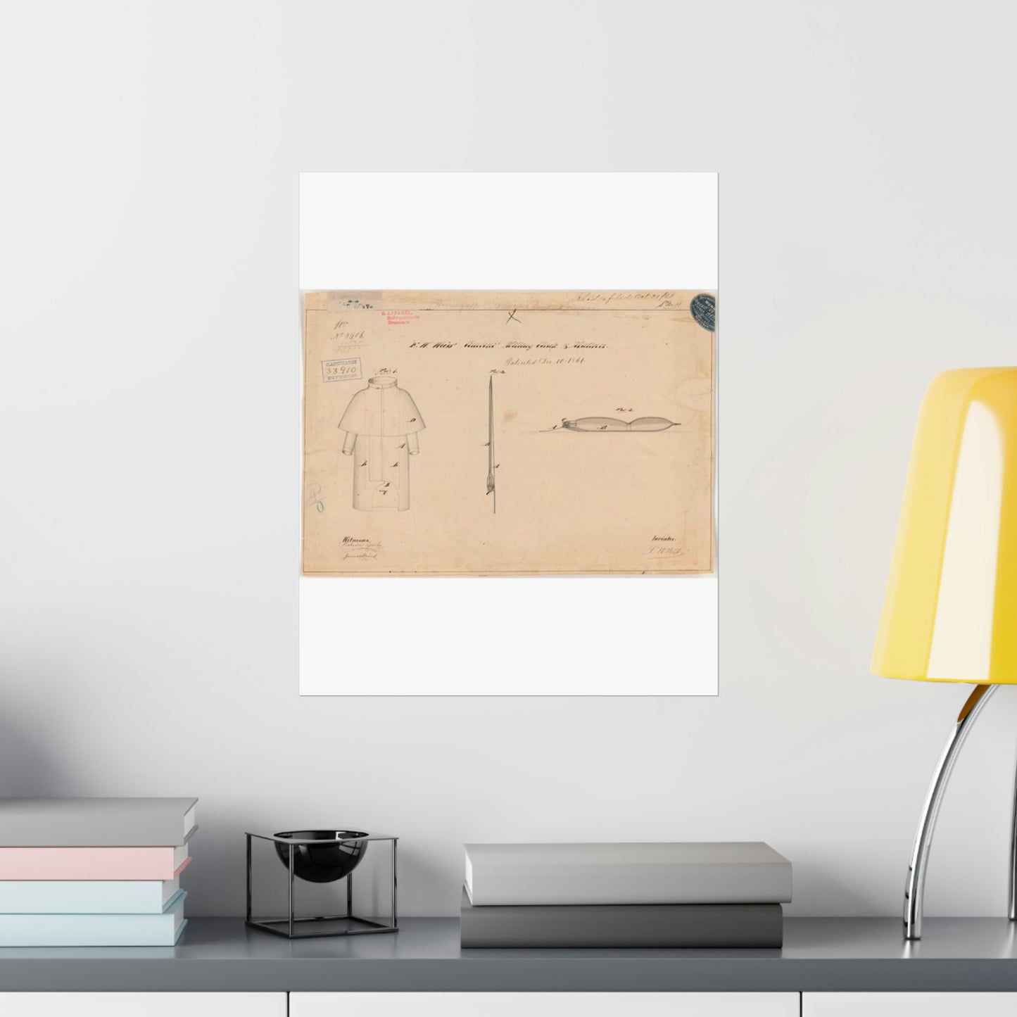 Patent drawing - Drawing of Combined Military Cloak and Mattress Public domain image High Quality Matte Wall Art Poster for Home, Office, Classroom