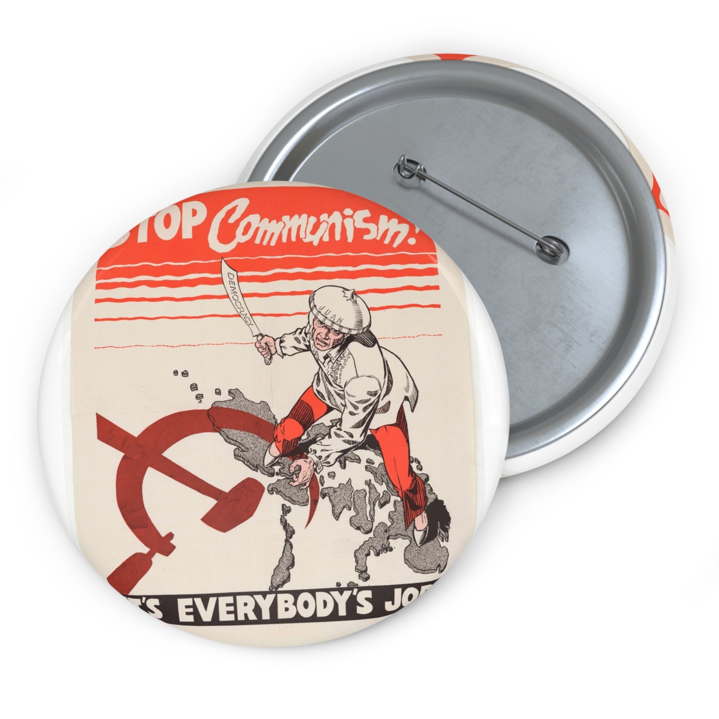 Stop Communism, Cold War American Propaganda poster Pin Buttons with Crisp Design