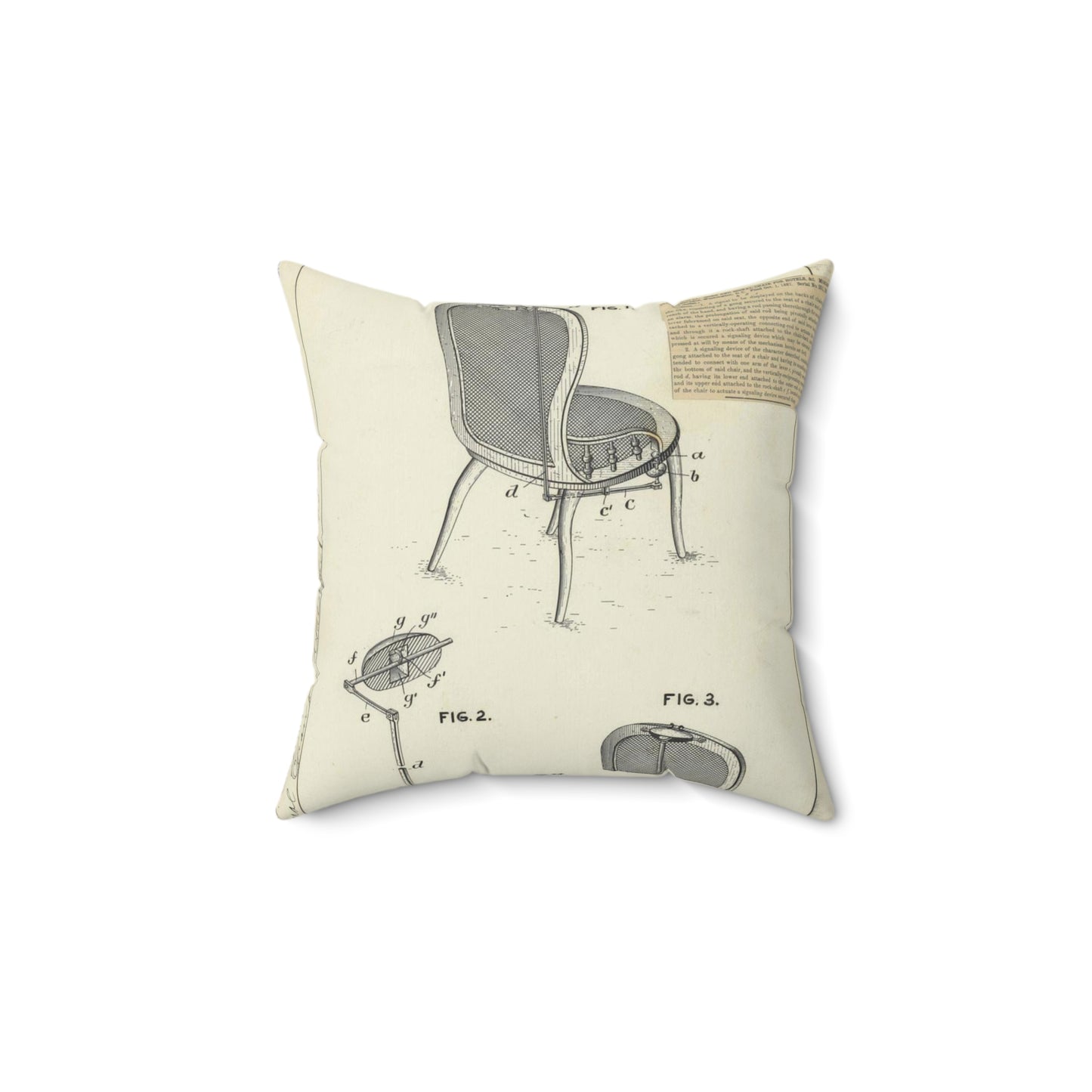 Patent drawing - for M. E. Benjamin's Gong and Signal Chair for Hotels Public domain image Decorative Accent Square Pillow