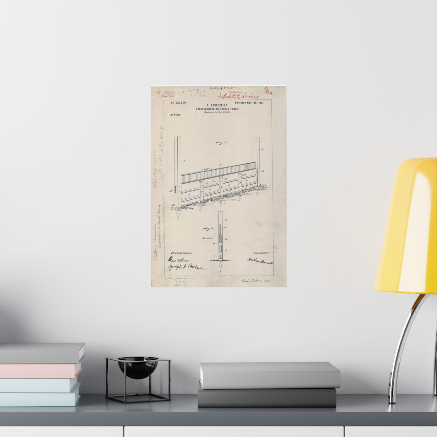 Patent Drawing of Engine - for A. Pascocello' Steeplechase or Hurdle Fence Public domain image High Quality Matte Wall Art Poster for Home, Office, Classroom