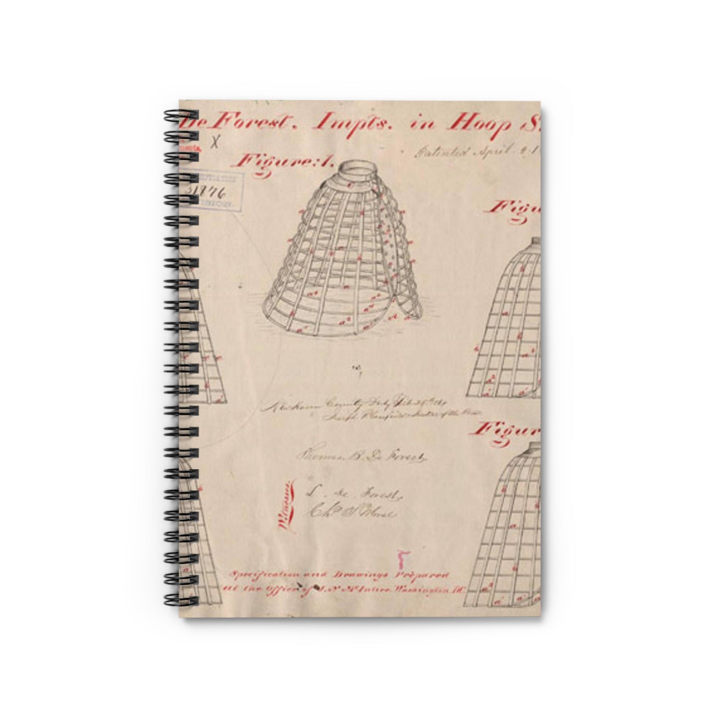 Patent drawing - Drawing of Improvements in Hoop Skirts Public domain image Spiral Bound Ruled Notebook with Printed Cover