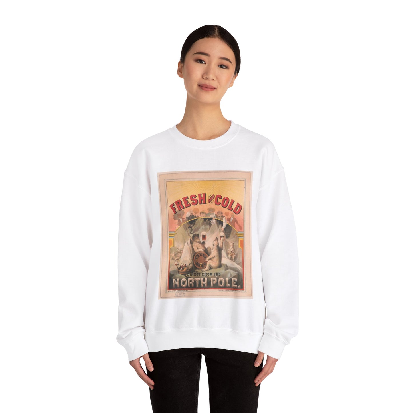 Fresh and cold--Lager beer direct from the North Pole / lith. by A. Hoen & Co. Baltimore, MD. White Heavy Blend Adult Crew Neck SweatShirt