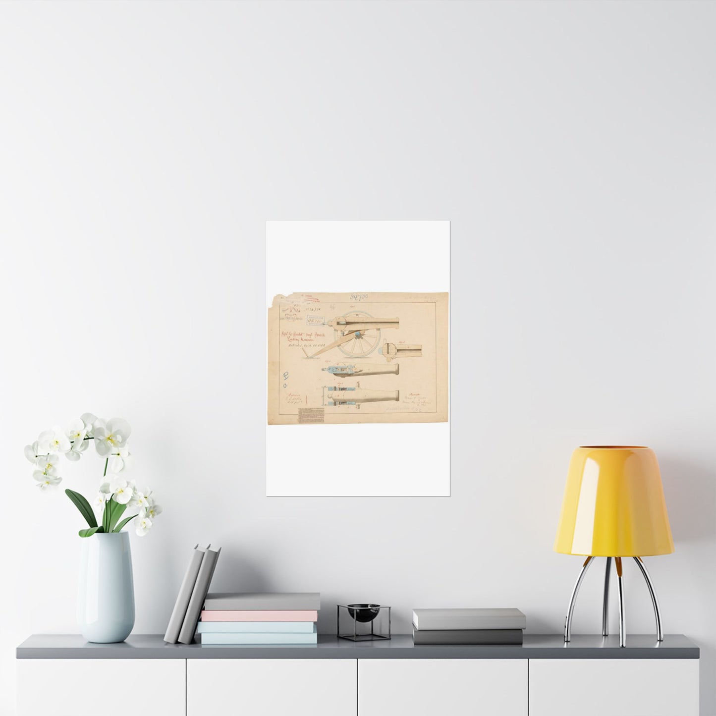 Patent drawing - Drawing of Improved Breech Loading Cannon Public domain image High Quality Matte Wall Art Poster for Home, Office, Classroom