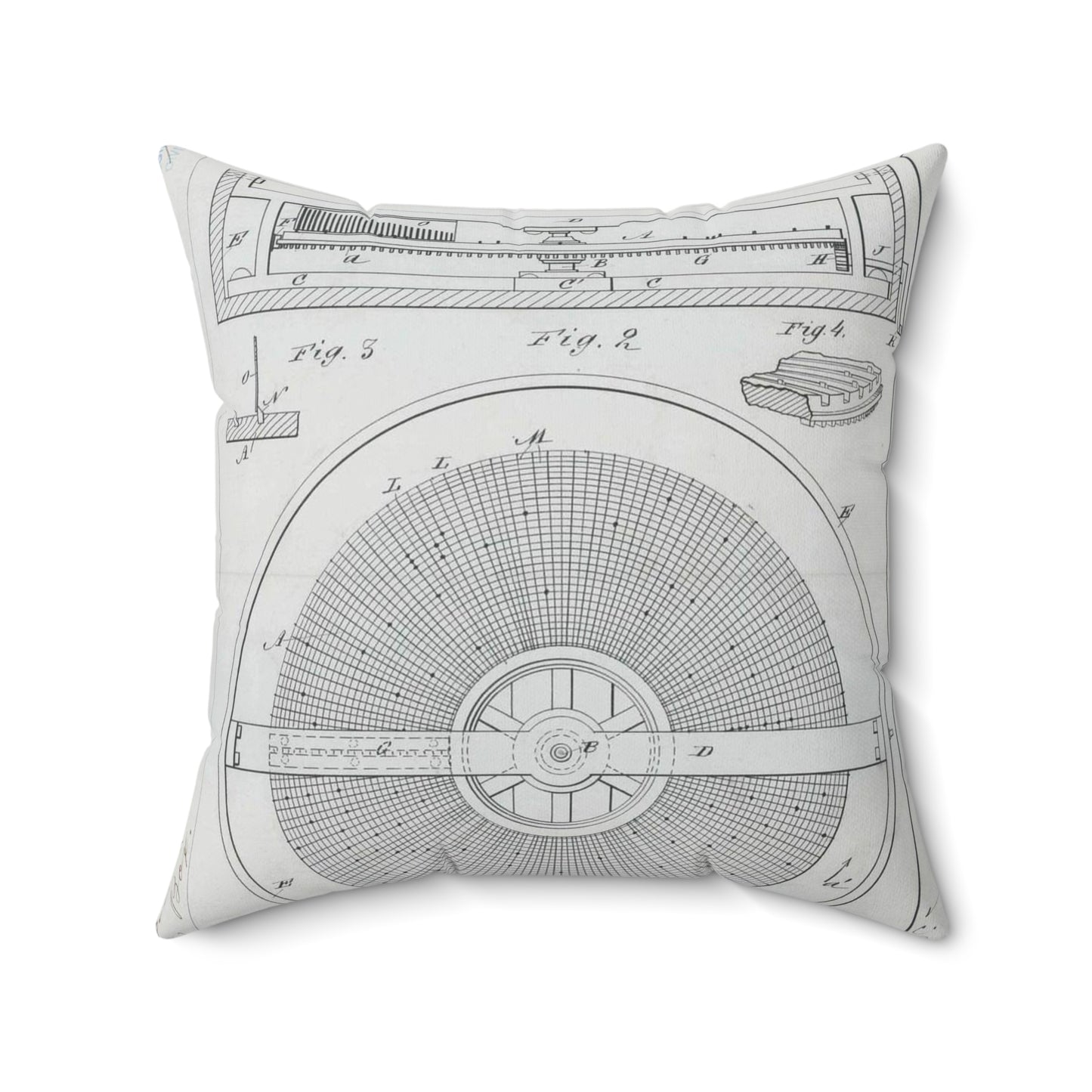 Patent Drawing of Engine - for M. Boom's Music Box Public domain image Decorative Accent Square Pillow