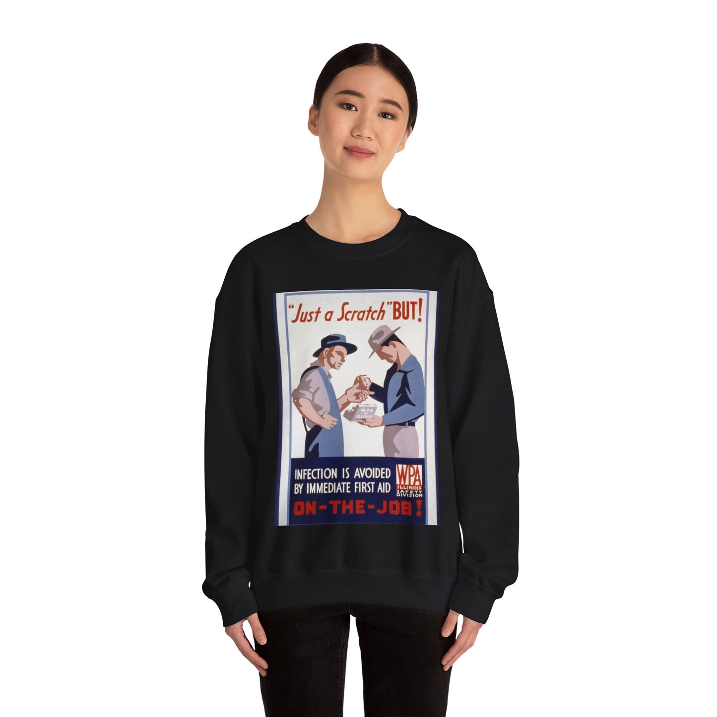 "Just a scratch" But! Infection is avoided by immediate first aid on-the-job! Black Heavy Blend Adult Crew Neck SweatShirt