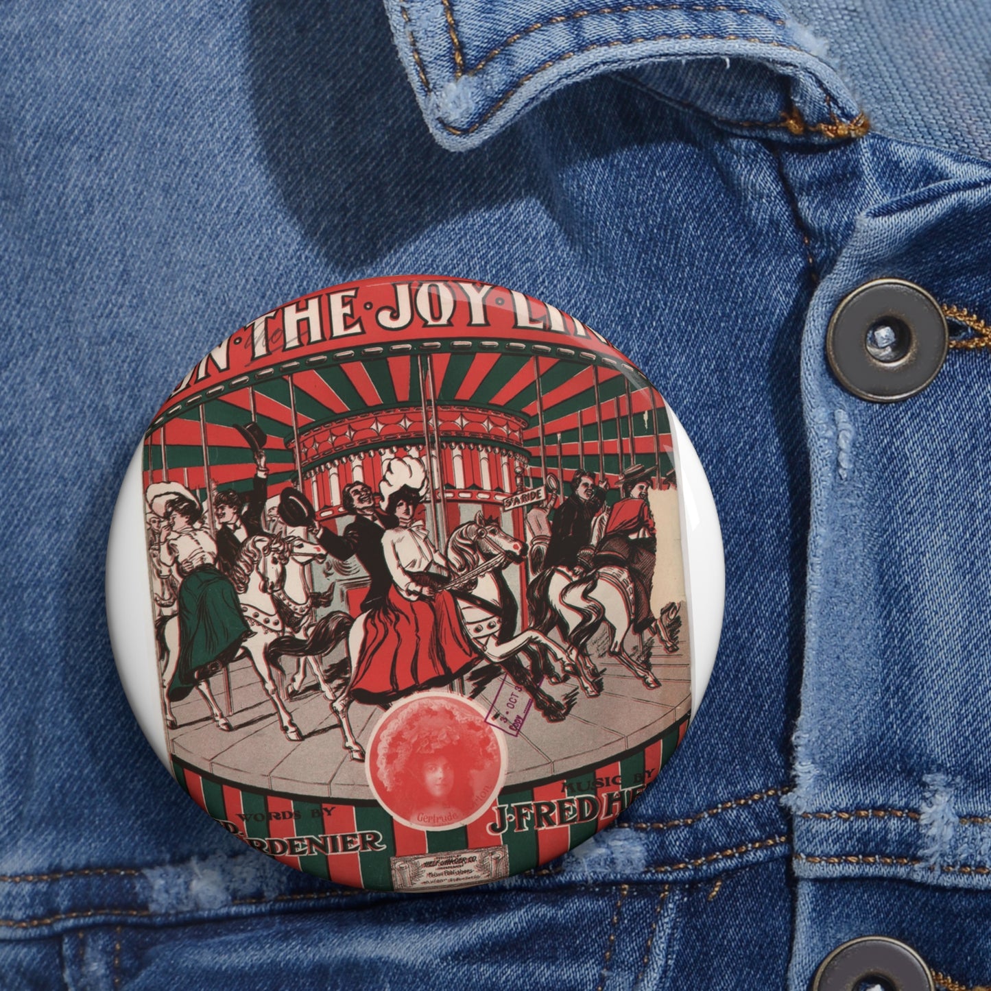 On the joy line - Public domain American sheet music Pin Buttons with Crisp Design